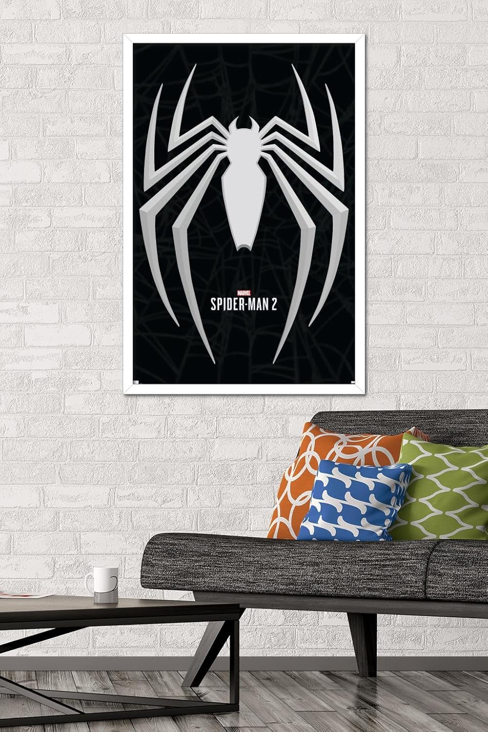 Trends International Marvel’s Spider-Man 2 – Póster de pared con icono de Peter Parker, 22.37 x 34.00 pulgadas, versión enmarcada en blanco