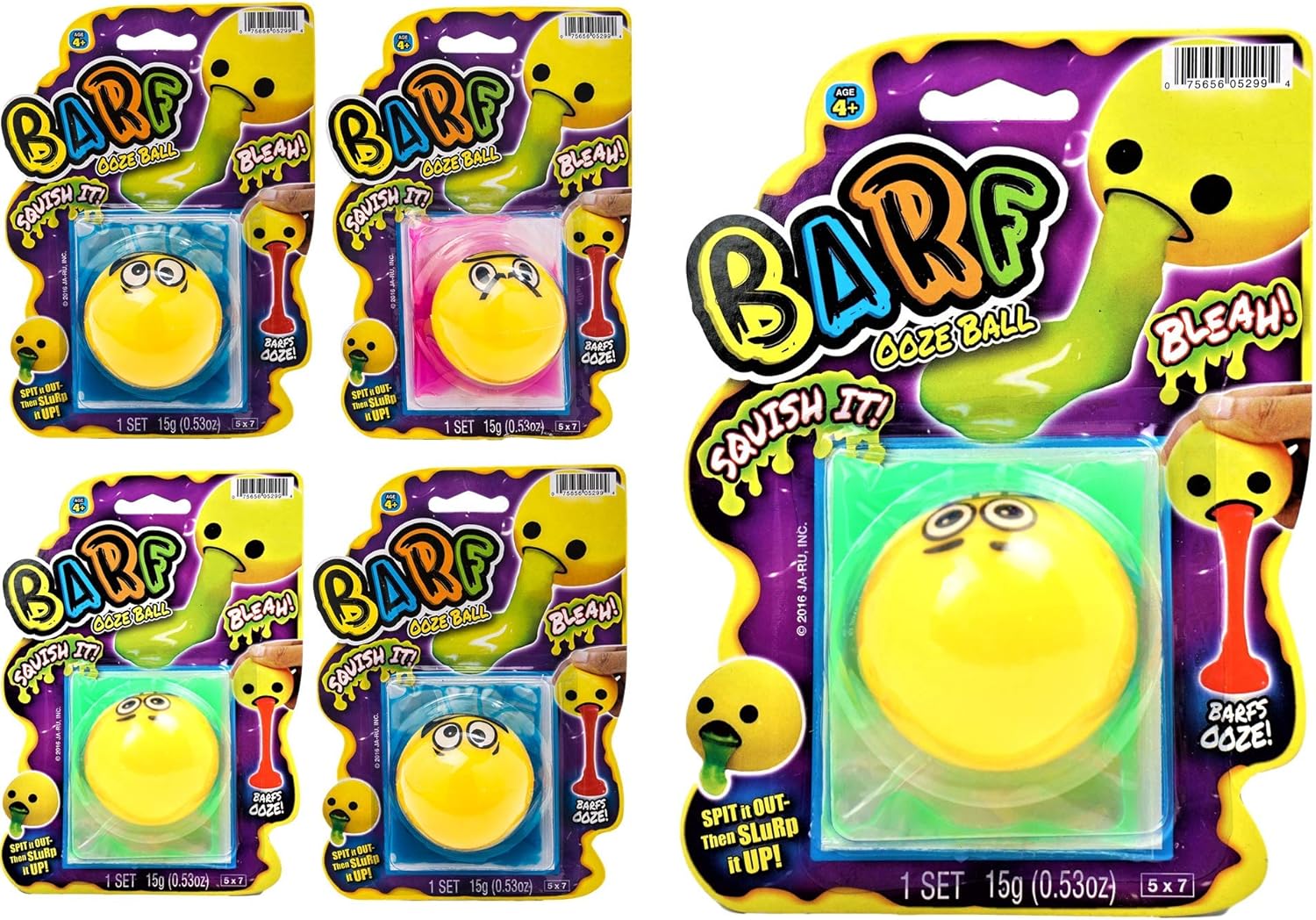 JA-RU Barf-Squishy Stress Ooze Ball (4 bolas de estrés surtidas) Juguetes esponjosos con slime para niños y adultos. Juguetes para vomitar y vomitar