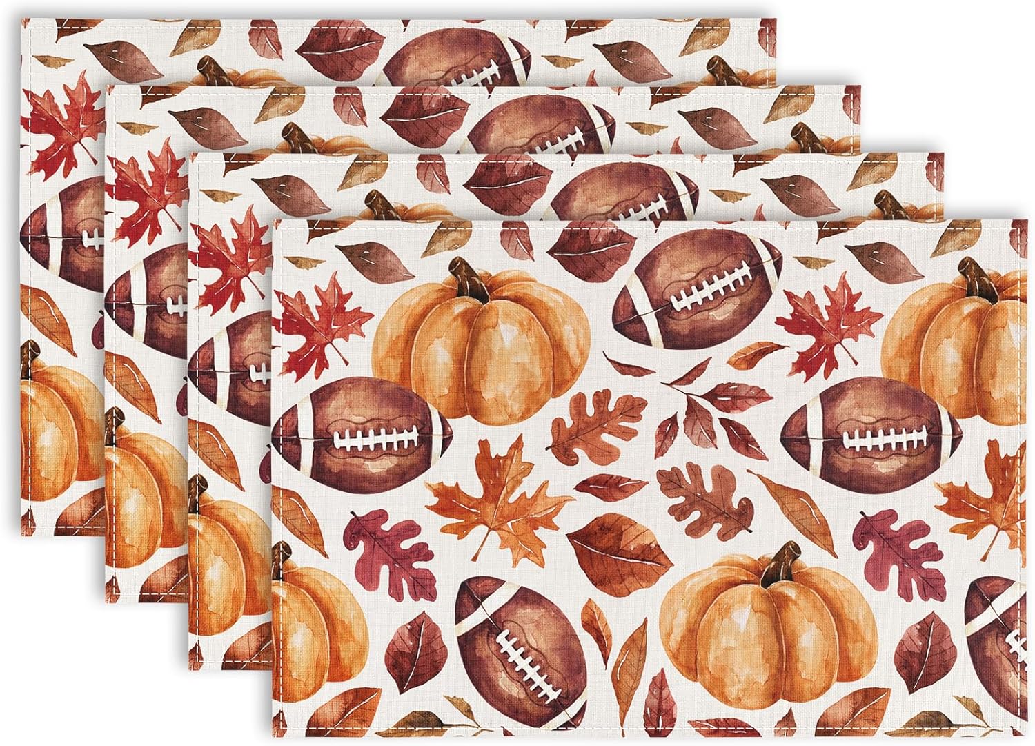 AnyDesign – Mantel individual de otoño, acuarela, calabaza, fútbol, hojas de arce, rústico, otoño, antideslizante, resistente al calor, decoración