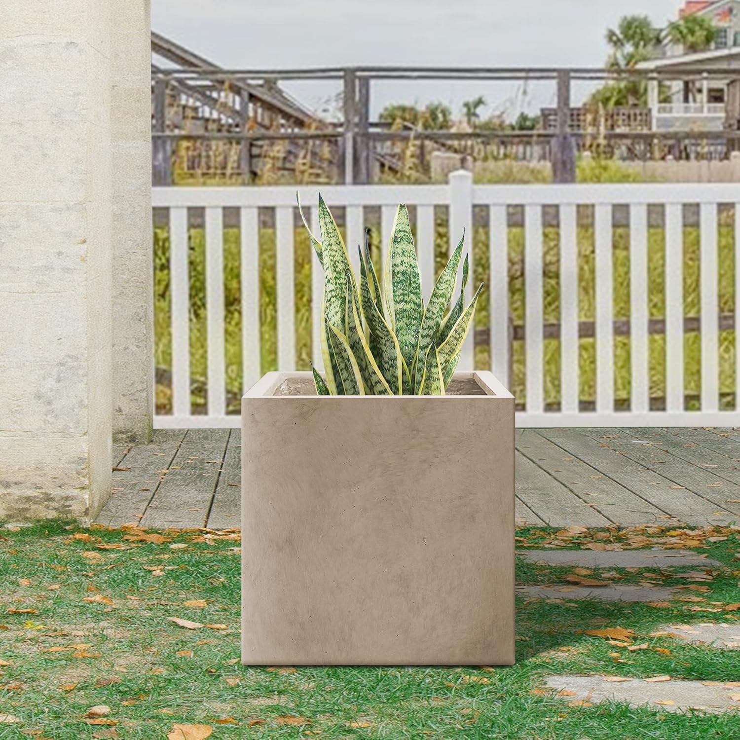 Kante Maceta cuadrada de hormigón de 10 pulgadas para exteriores, interiores, patio, jardín, maceta grande con orificio de drenaje y tapón de goma,