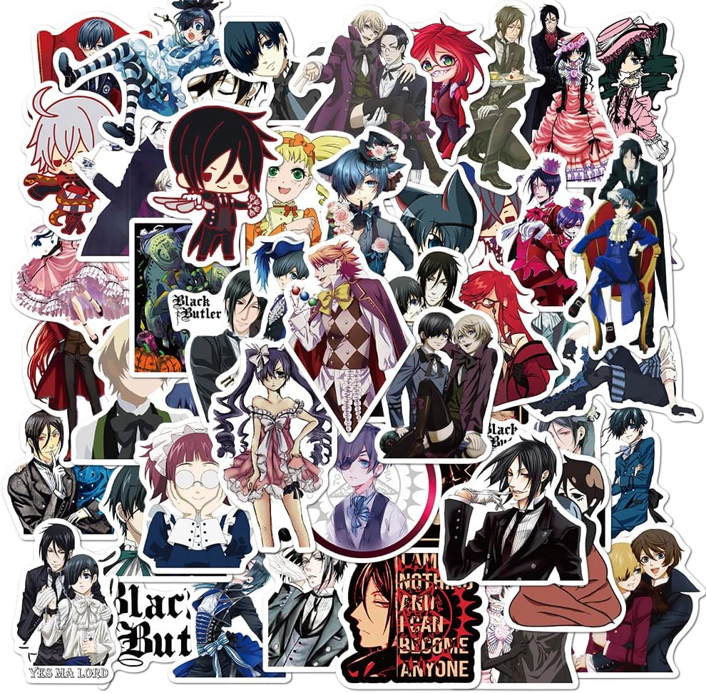 Paquete de 50 calcomanías (50 piezaspaquete), calcomanías de mayordomo negro de anime japonés, manga Sebastian, Michaelis Ciel Phantomhive,