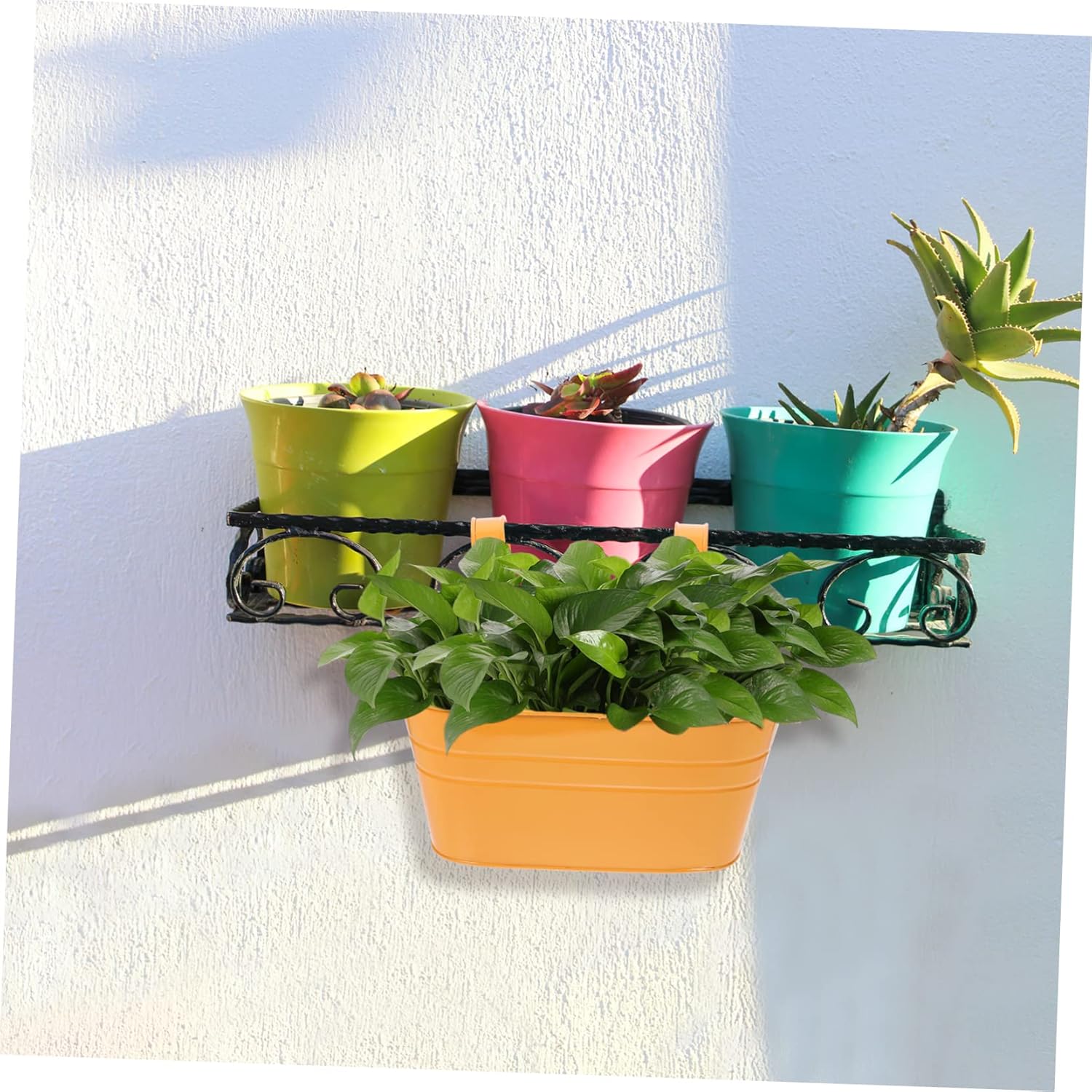 Cestas colgantes de jardín, cubos de flores, maceta de hierro, maceta colgante de flores, maceta de pared al aire libre, macetas colgantes, macetas