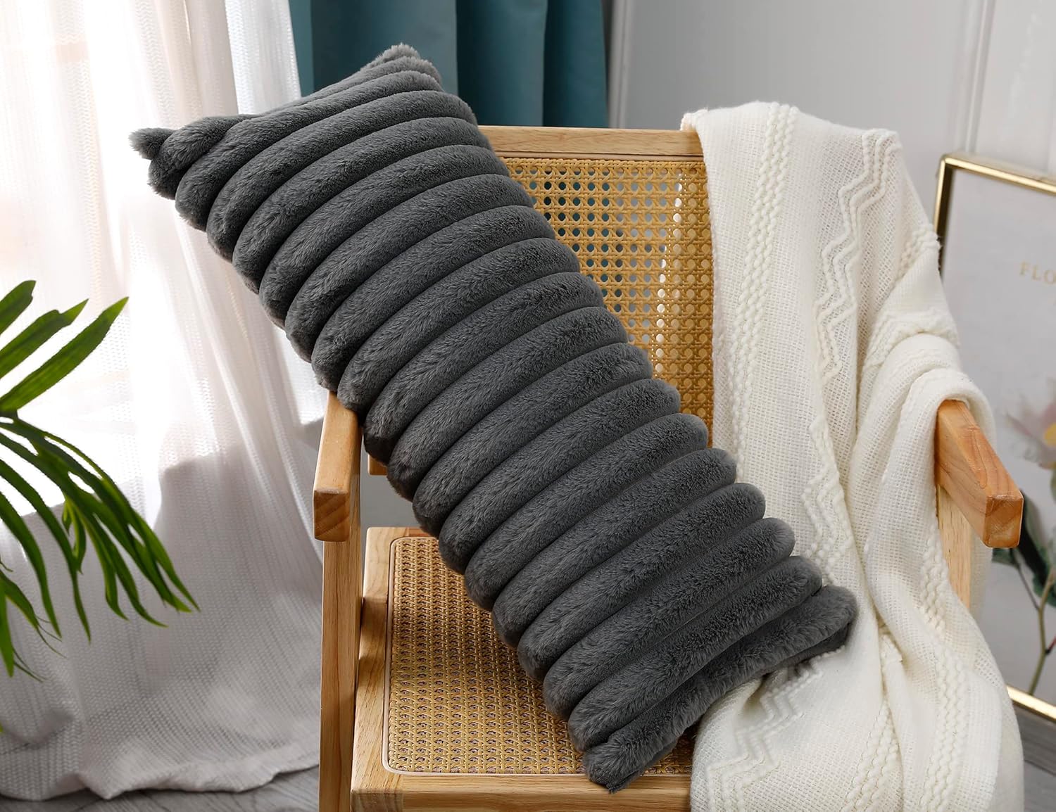 PANOD Fundas de almohada lumbar decorativas de piel sintética de 14 x 26 pulgadas, fundas de almohada lumbares largas y bohemias para cama, sofá,