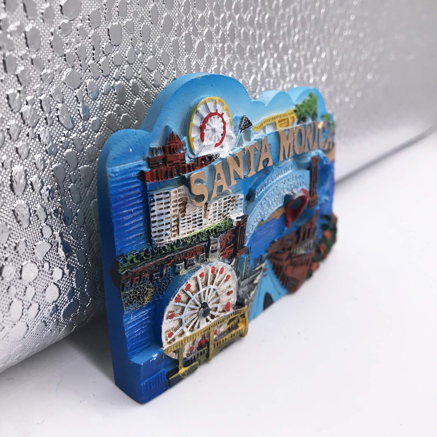 Santa Monica 3D Los Angeles USA – Imán para nevera y recuerdos de viaje turísticos hechos a mano, resina artesanal, calcomanías magnéticas para