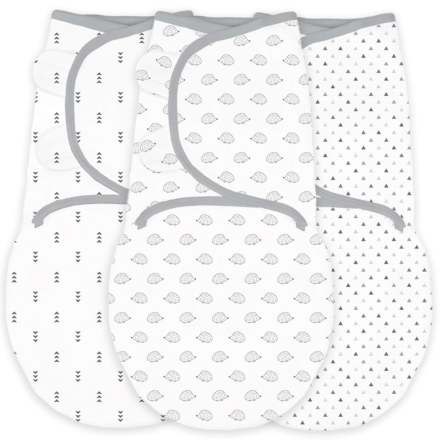 SwaddleDesigns Manta para envolver con envoltura ajustable, juego de 3, pequeño erizo, color negro