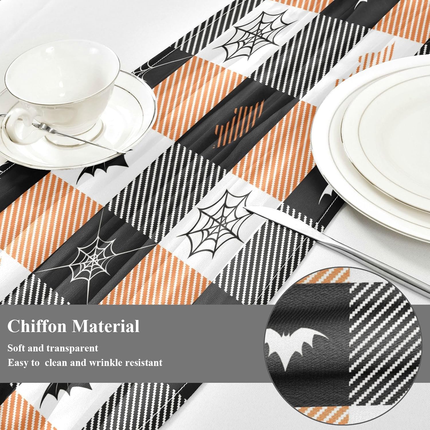 Black Yellow Halloween Plaid Table Runner Fall Kitchen Decor for Kitchen Decorations Halloween Decor 108 Inches Long