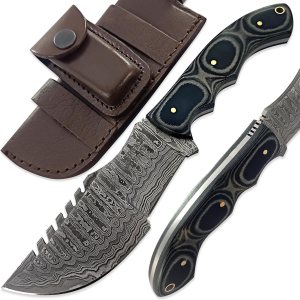 Cuchillo de caza de hoja fija Tracker Hecho a mano personalizado Acero de Damasco 10 pulgadas Tracker Cuchillo – Mango Micarta negro agarre perfecto Cuchillo de caza de hoja fija Tracker Hecho a mano personalizado Acero de Damasco 10 pulgadas Tracker Cuchillo – Mango Micarta negro agarre perfecto