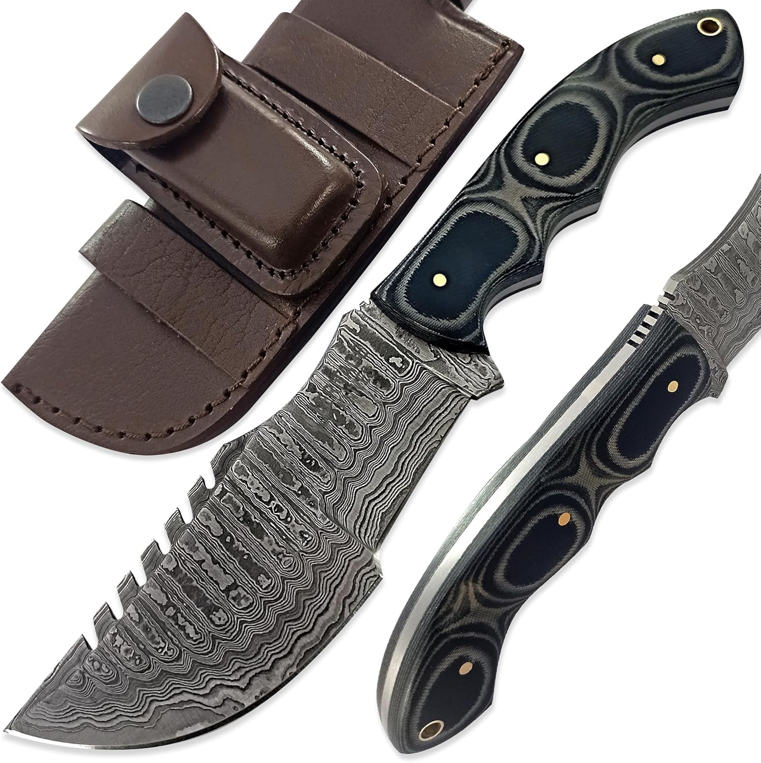 Cuchillo de caza de hoja fija Tracker Hecho a mano personalizado Acero de Damasco 10 pulgadas Tracker Cuchillo – Mango Micarta negro agarre perfecto
