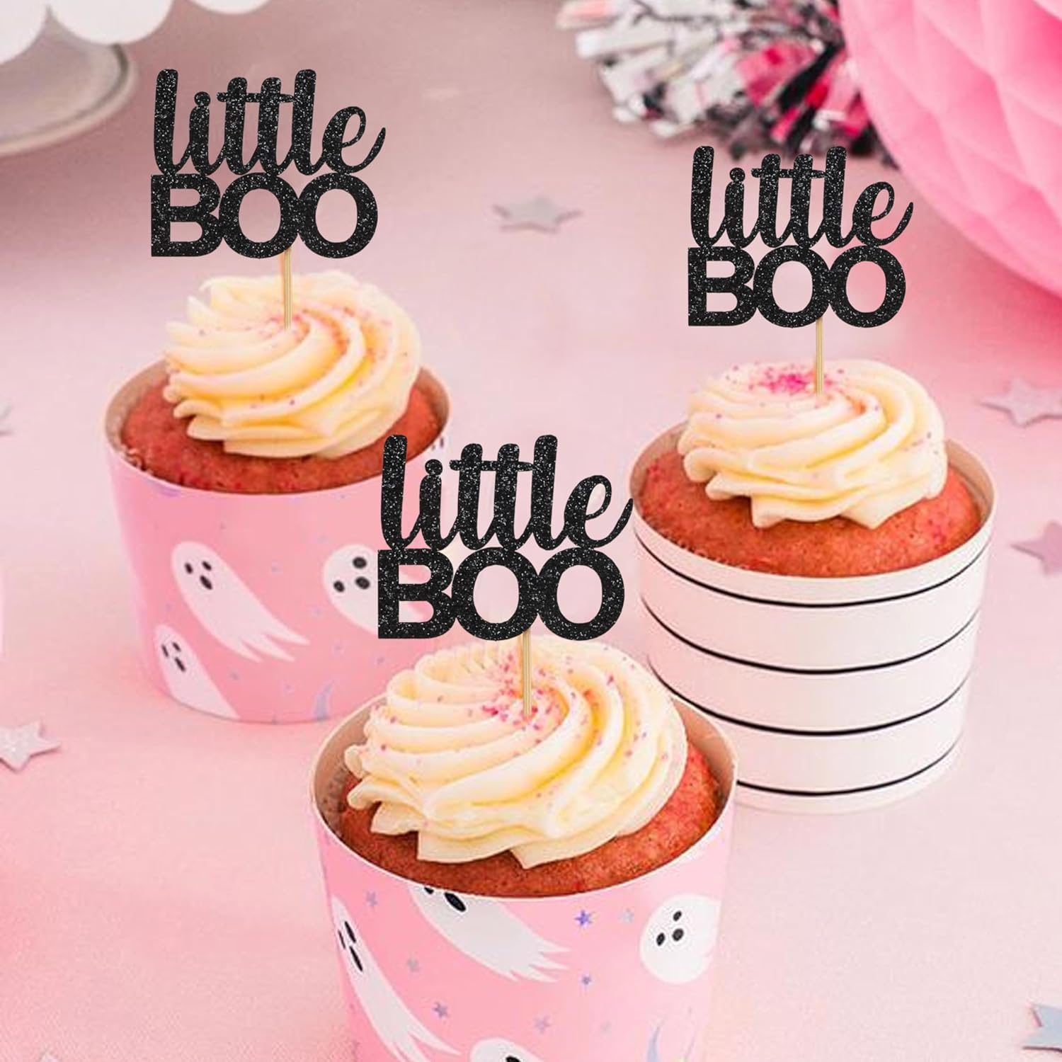 12 piezas hechas a mano para cupcakes Little Boo  Decoraciones de Halloween Baby Shower, decoración de octubre Baby Shower, pancarta de otoño para