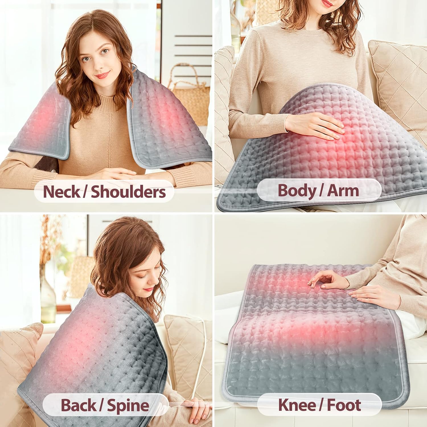 Almohadilla térmica, 10 ajustes de calor y 3 ajustes de temporizador con apagado automático, almohadilla de calefacción eléctrica para terapia de