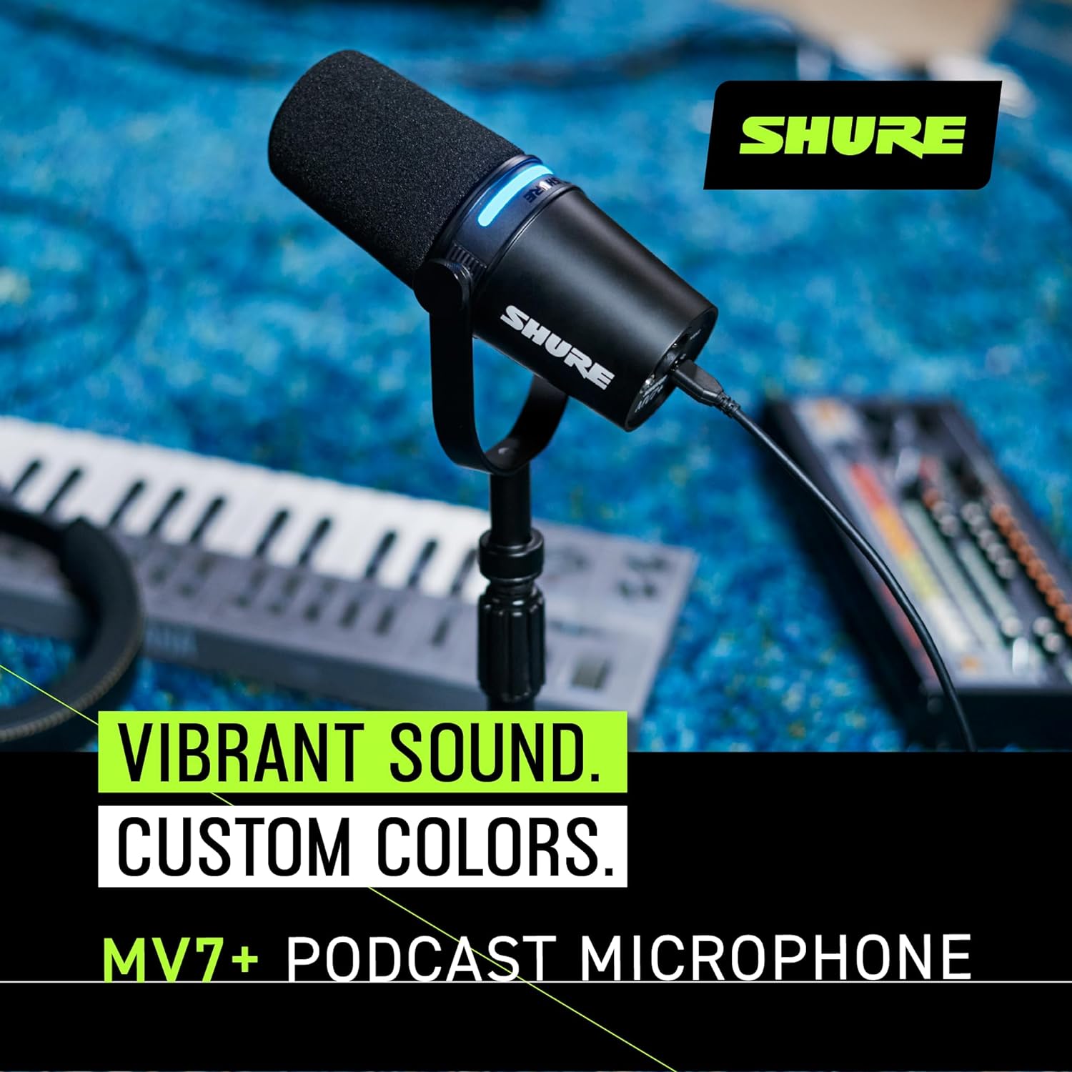 Shure MV7+ Podcast Microphone. Enhanced Audio, LED Touch Panel, USB-C & XLR Outputs, Auto Level Mode, Digital Pop Filter, Reverb Effects,