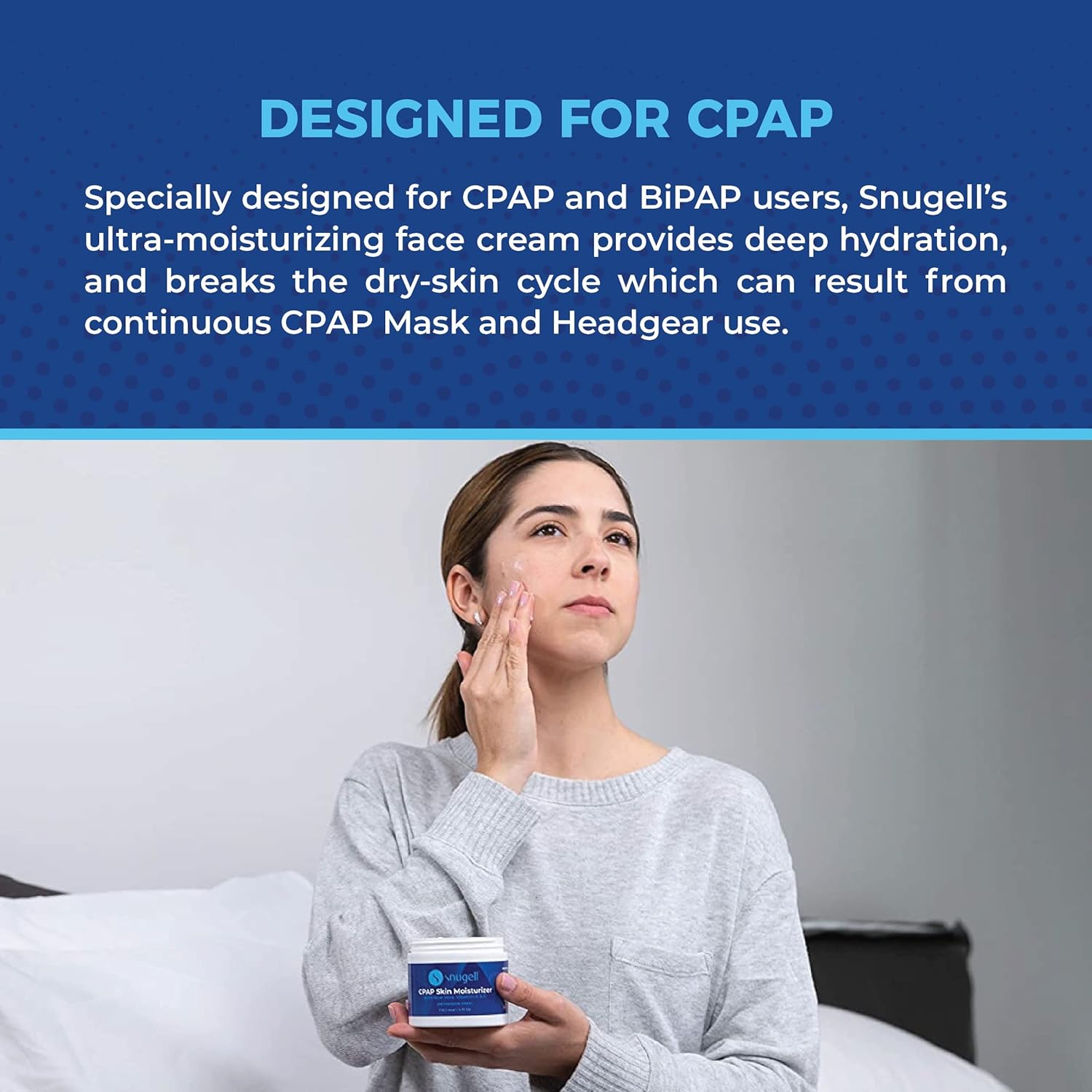 Hidratante para la piel CPAP de Snugell  Crema facial diaria con aloe vera y vitamina A y E  Sin petróleo  Sin fragancia  No grasa  Especialmente