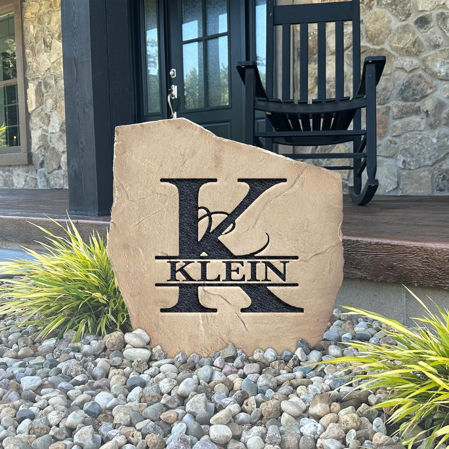 Personalized Fancy Monogram Name Landscaping Stone – Engraved Stone – Sandstone Color – 15 W x 15 H