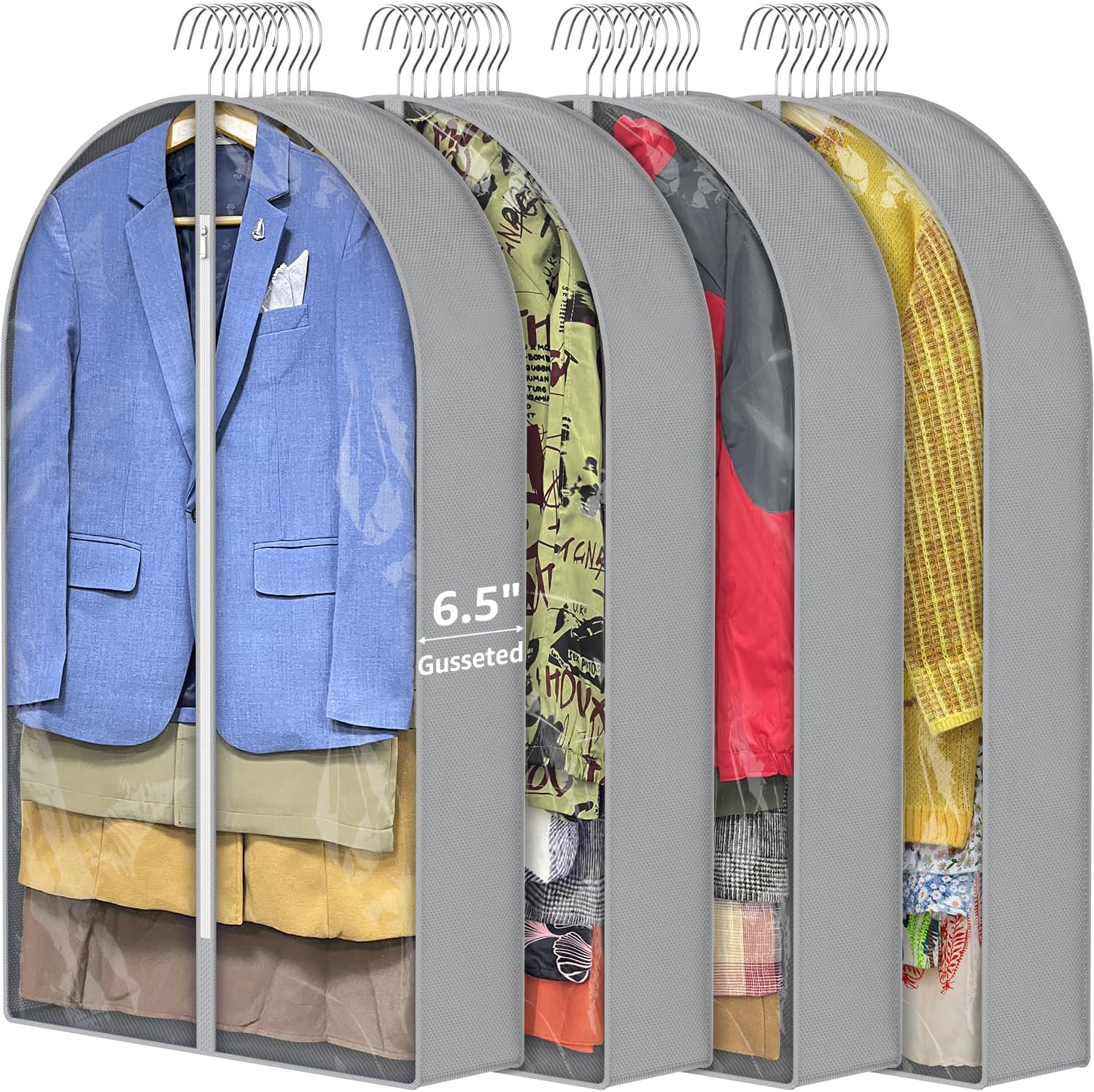 Paquete de 4 bolsas de ropa de 40 pulgadas para colgar ropa con refuerzo de 6.5 pulgadas, bolsas de ropa para colgar almacenamiento, bolsas de ropa