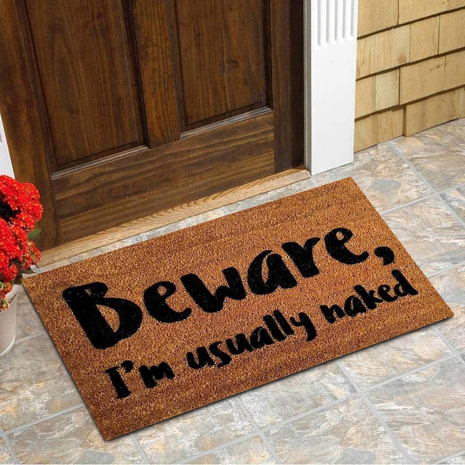 Tapete de bienvenida para interiores, tapete de puerta con texto en inglés “Beware I’m Usually Naked”, divertido tapete con refranes para