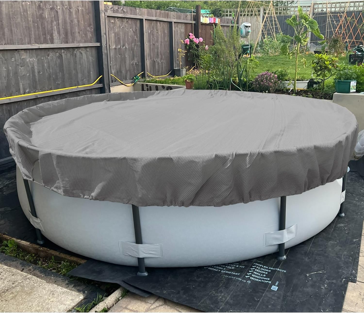 Patio Cubierta redonda de invierno para alberca de 12 pies para 8 pies, cubierta de seguridad para piscina, lona con borde de alambre para