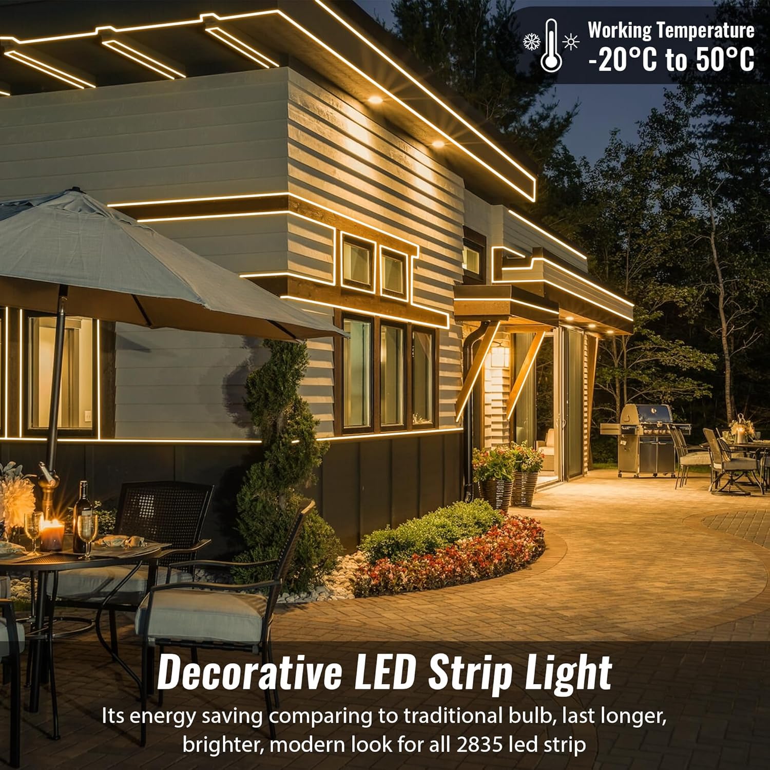 WYZworks Tira de luz LED de 16 modos de luz blanca cálida de 25 pies, SMD 2835, impermeable, conectable, permanente, para exteriores, certificado