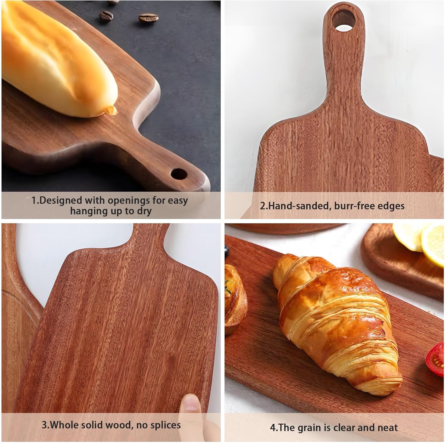 Nunnik Tabla de cortar de ébano para cocina, 15.7 x 5.9 pulgadas, ideal para carne, queso, verduras, pan, charcutería, tabla de cortar de madera con