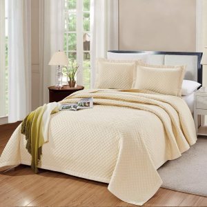 Juego de ropa de cama de 3 piezas Nápoles color marfil claro sólido (California) tamaño California King de 104 x 90 pulgadas, colcha con 2 fundas de Juego de ropa de cama de 3 piezas Nápoles color marfil claro sólido (California) tamaño California King de 104 x 90 pulgadas, colcha con 2 fundas de
