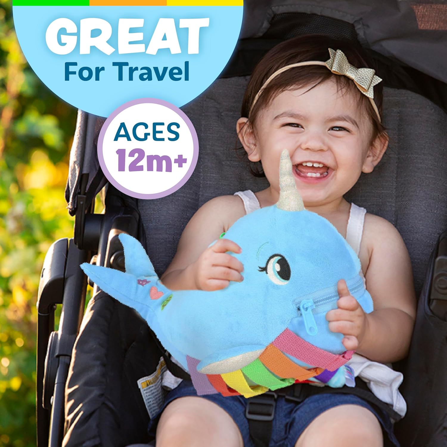 Buckle Toys – Narval burbujeante – Desarrolla habilidades motoras finas – Juguetes de actividad de aprendizaje sensorial – Esencial de viaje en