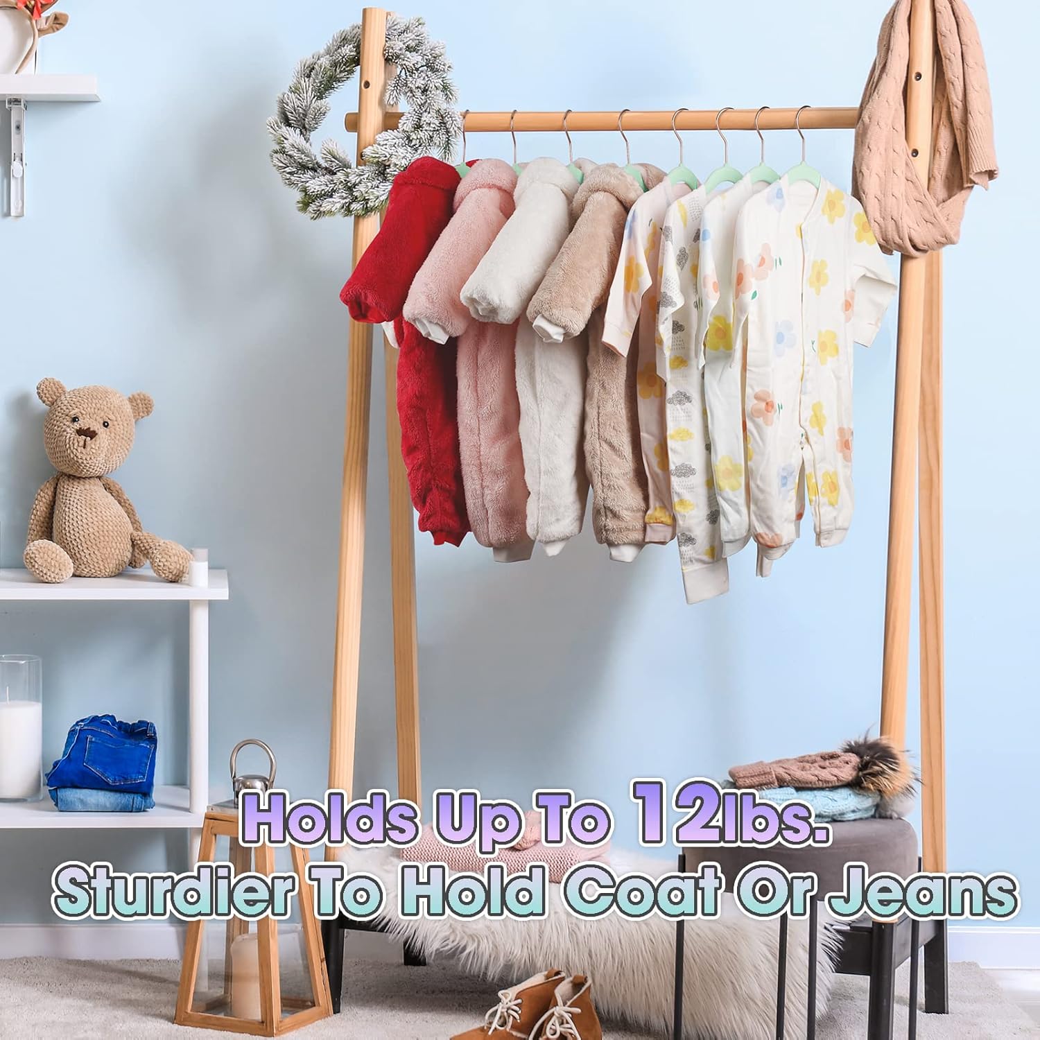 Perchas para niños, 14 pulgadas, paquete de 50 unidades, verde, plástico, ideal para uso diario, perchas para bebés, perchas duraderas para bebés y