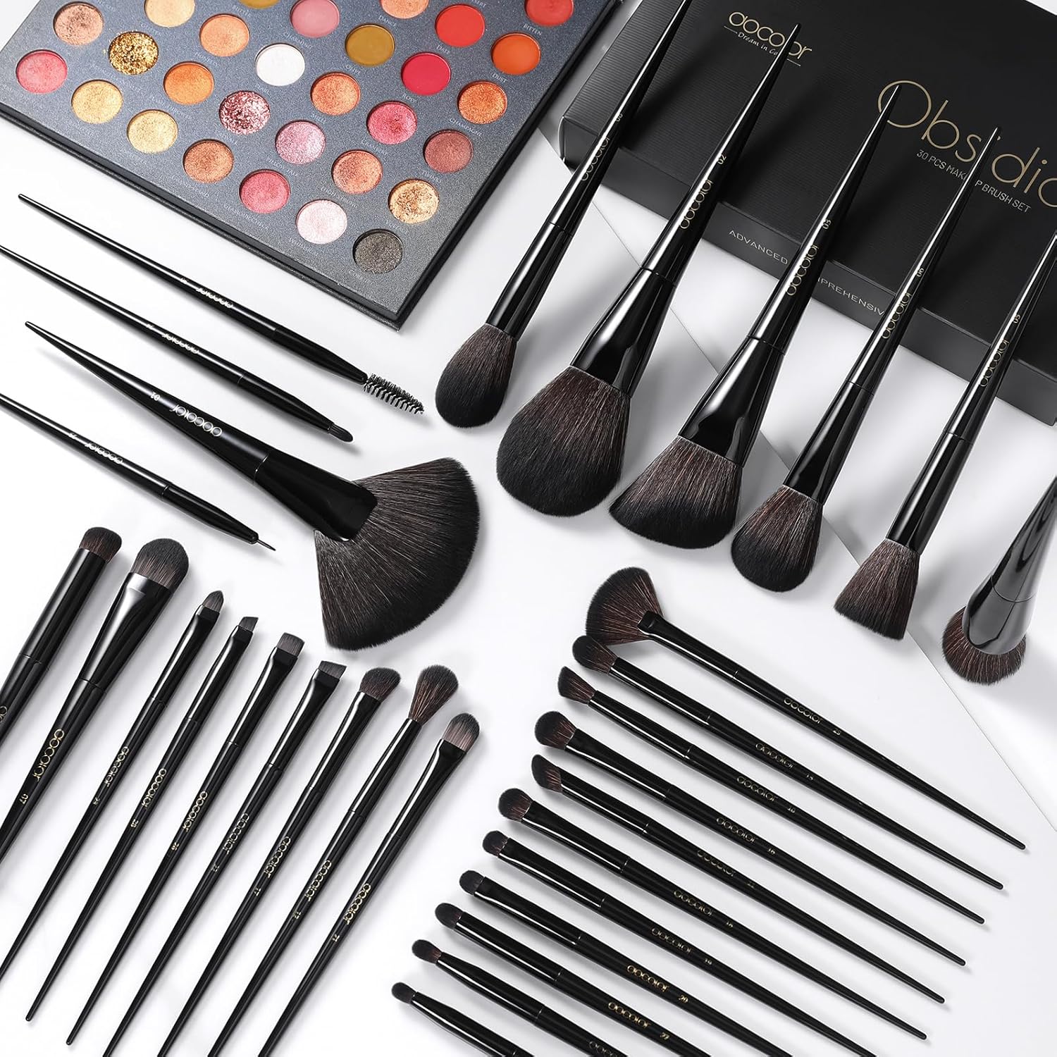 Docolor Juego de 30 brochas de maquillaje profesionales de obsidiana para maquillaje en polvo sintético de primera calidad, base Kabuki, contorno de