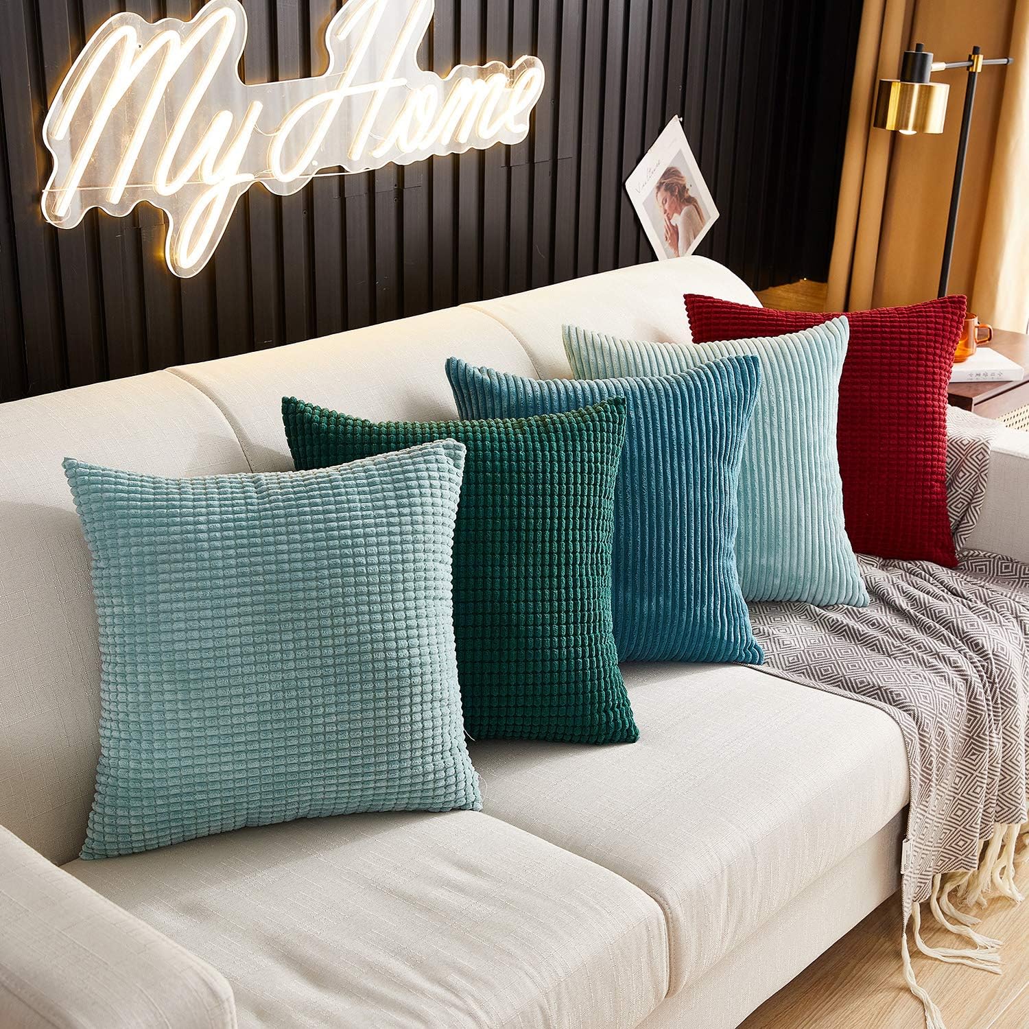 MERNETTE- Funda de cojín de pana, suave, decorativa, cuadrada, para decoración del hogar, para sofá, cama, silla