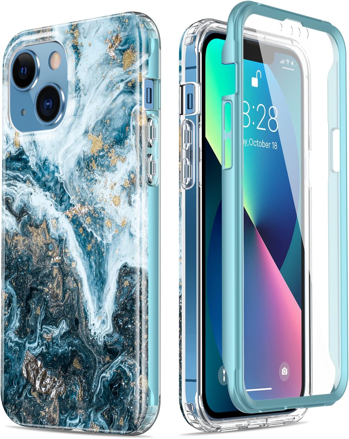 ESDOT Funda para iPhone 13 Mini con protector de pantalla integrado, funda resistente de grado militar con diseños de moda para mujeres y niñas,