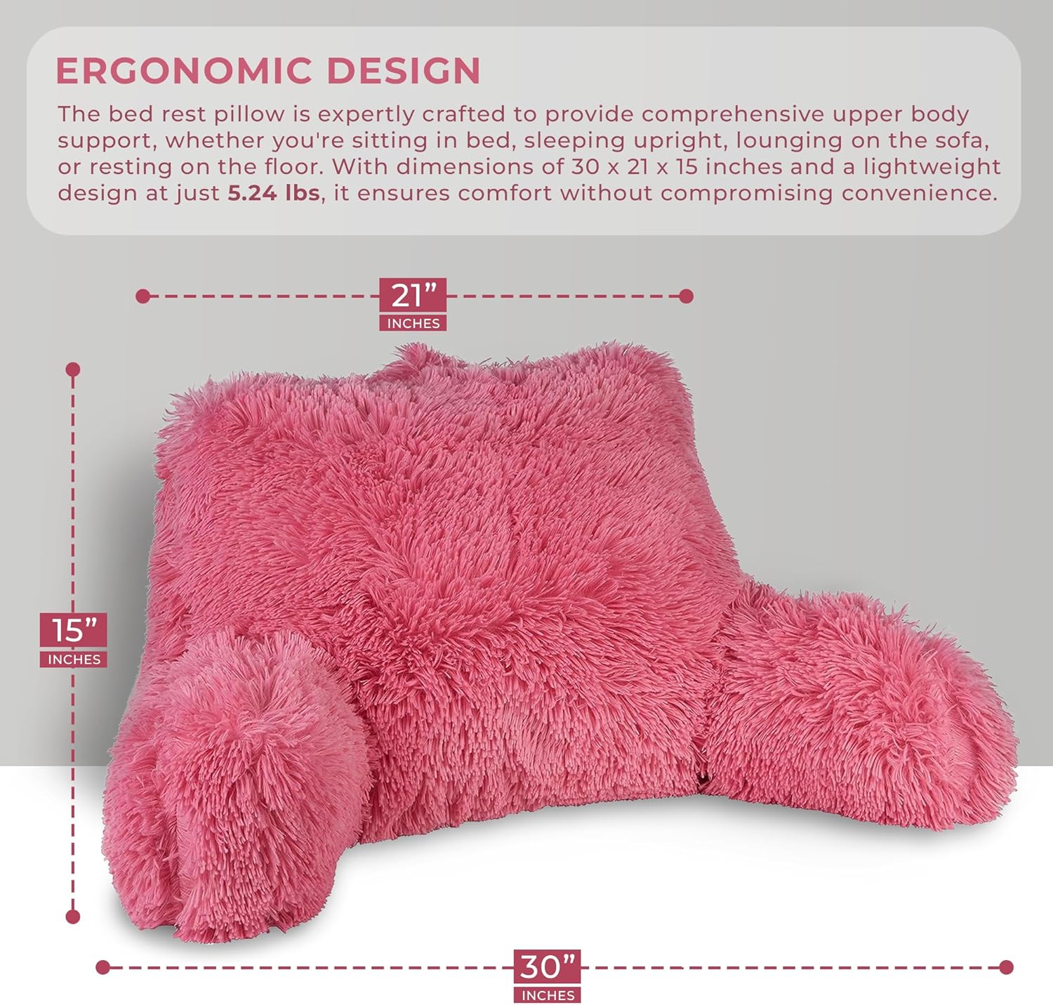Klear Vu Almohada de lectura lanuda para adultos y niños, soporte lumbar y de brazo en cama, silla, sofá y suelo, 30 x 21 pulgadas, tamaño único,