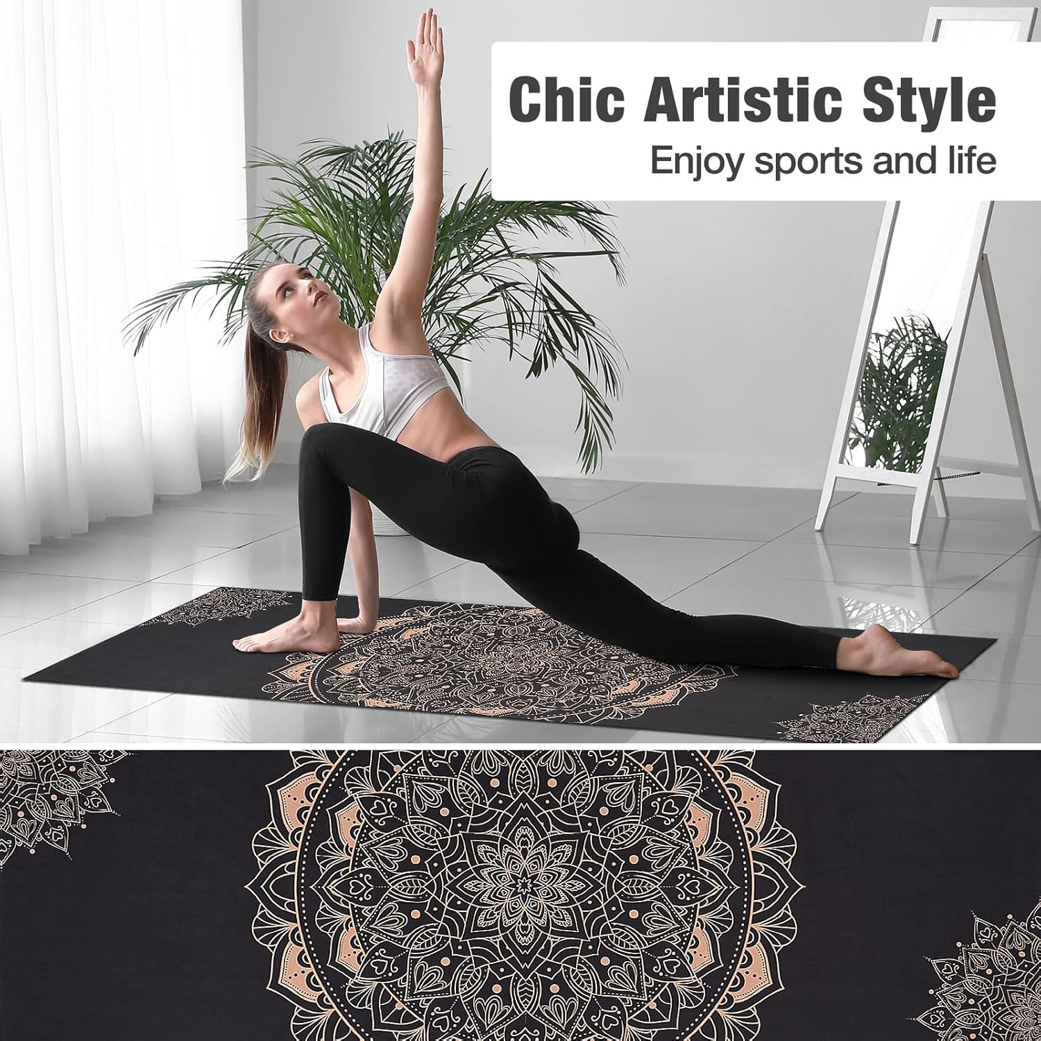 MoKo Toalla de yoga, esterilla de yoga antideslizante, manta de yoga, patrón de impresión de secado rápido con bolsillo de esquina para bikram,