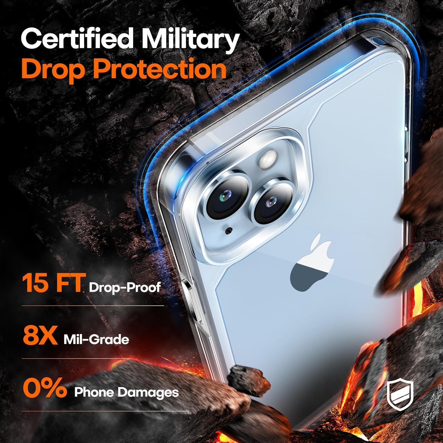 TAURI Funda transparente 5 en 1 para iPhone 15 Plus, no amarillea, con 2 protectores de pantalla + 2 protectores de lente de cámara, protección