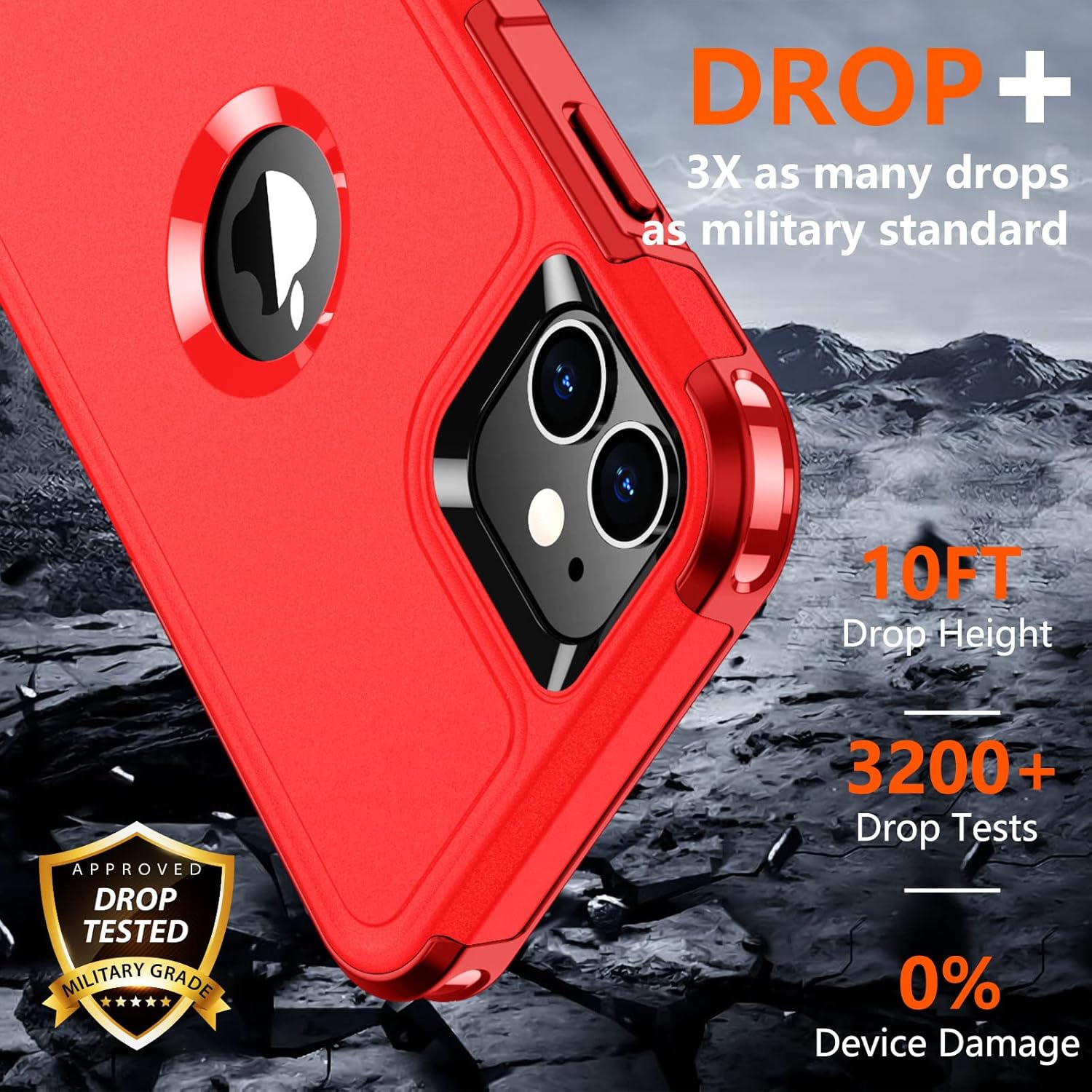 SUPFINE Funda 5 en 1 para iPhone 11, 10 pies militares a prueba de caídas 2 pantallas de vidrio templado, 2 protectores de lente de cámara templada