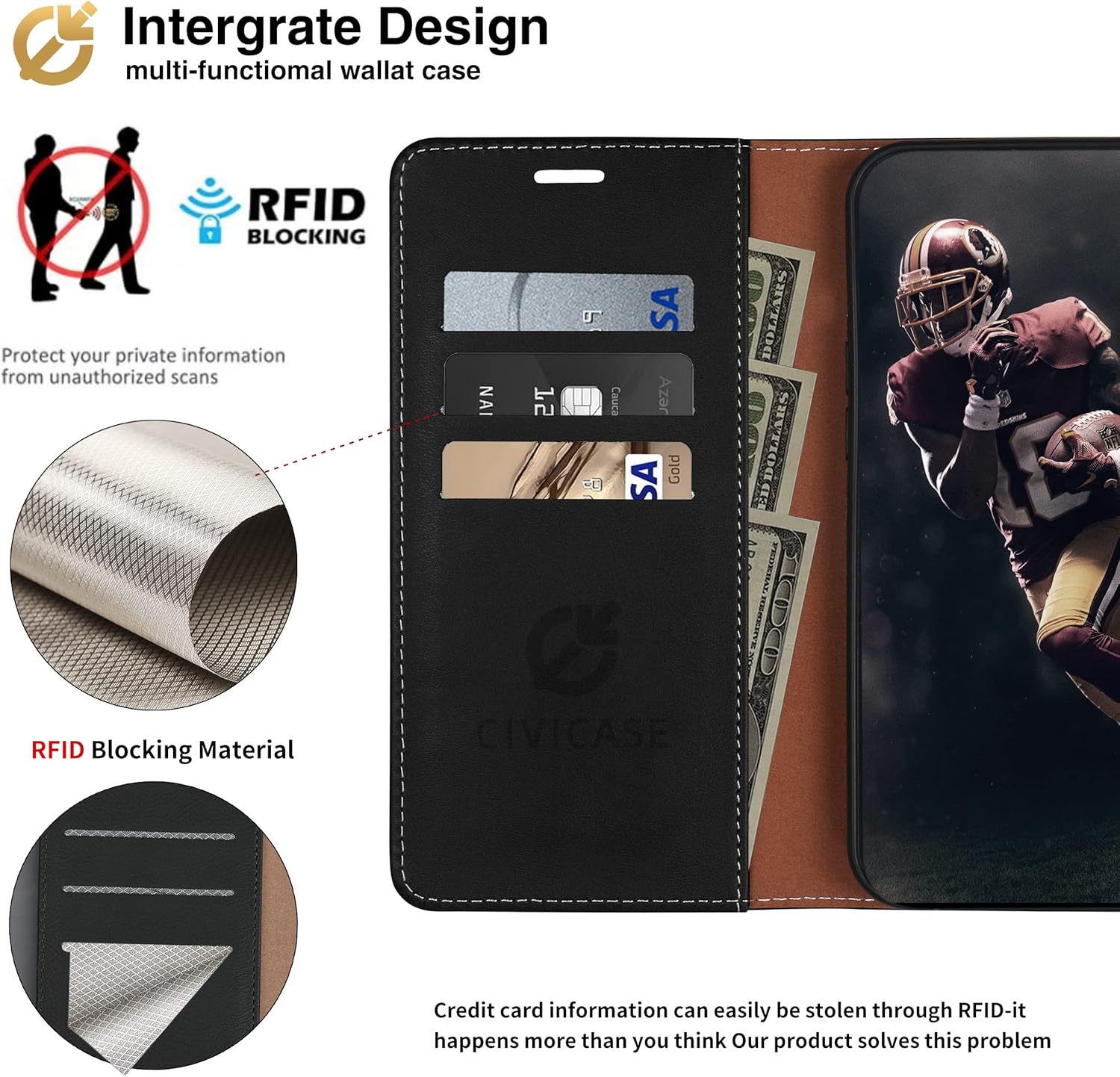 Funda tipo cartera para Samsung Galaxy S22 Ultra, con bloqueo RFID, tarjetero de crédito, funda de piel sintética a juego para Samsung S22 Ultra,
