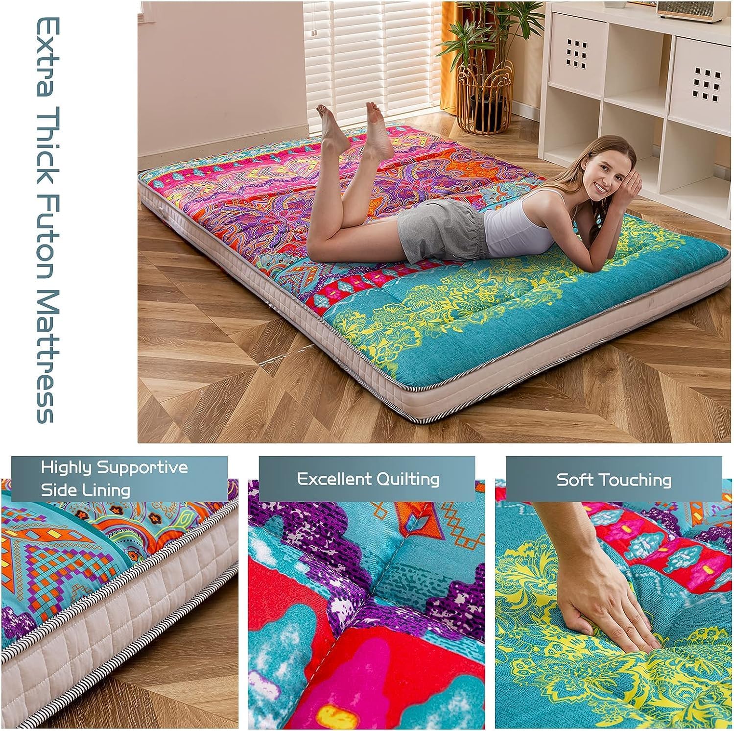 MAXYOYO Colchón tamaño Queen Futón Cama portátil Colchón japonés Colchón cama colchón plegable Colchón cama Queen Colchón cama japonesa Colchón