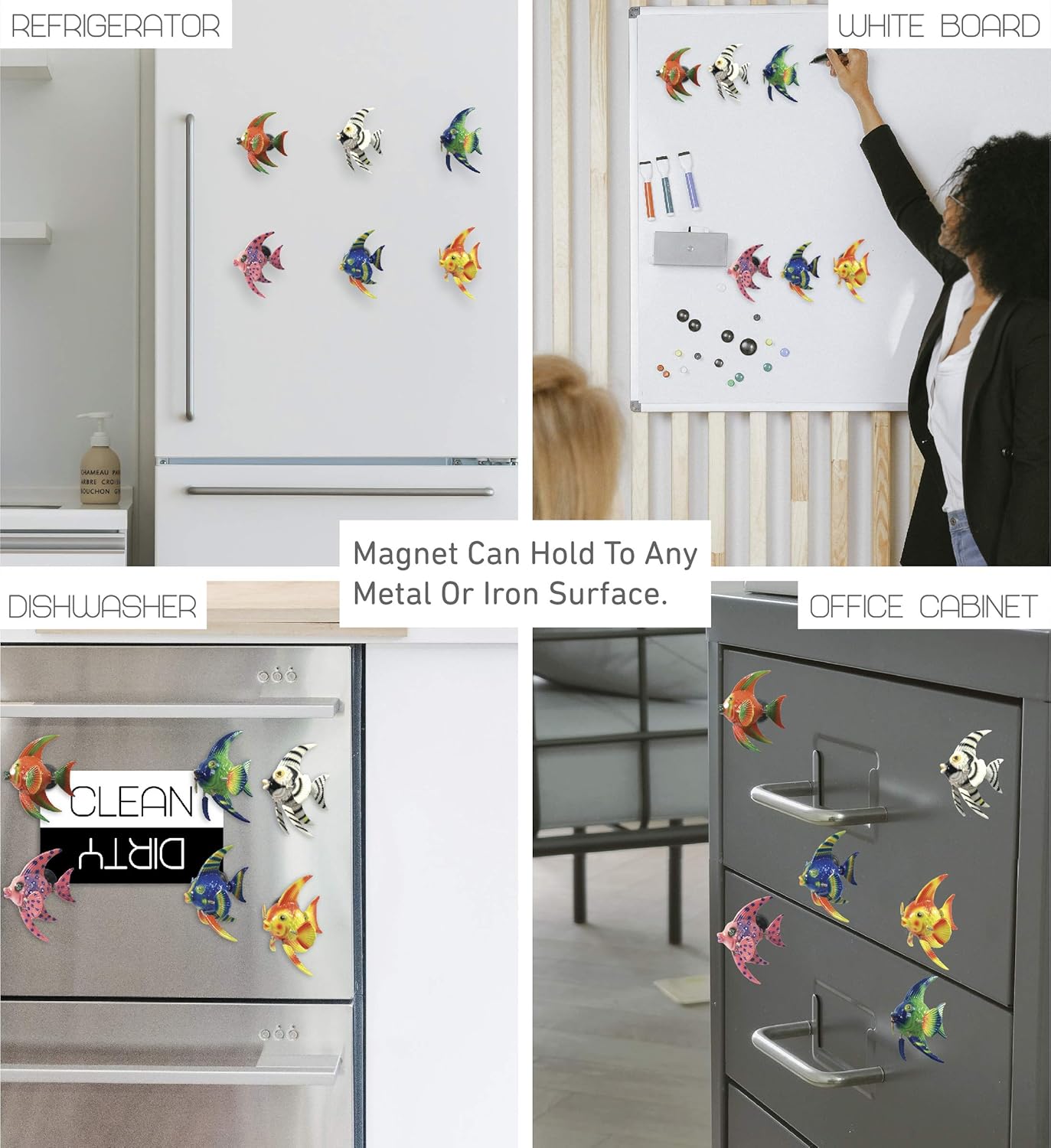 CoTa Global Angelfish – Juego de 6 imanes para refrigerador, varios colores, divertidos y lindos imanes de cabeza de animales para nevera de cocina,
