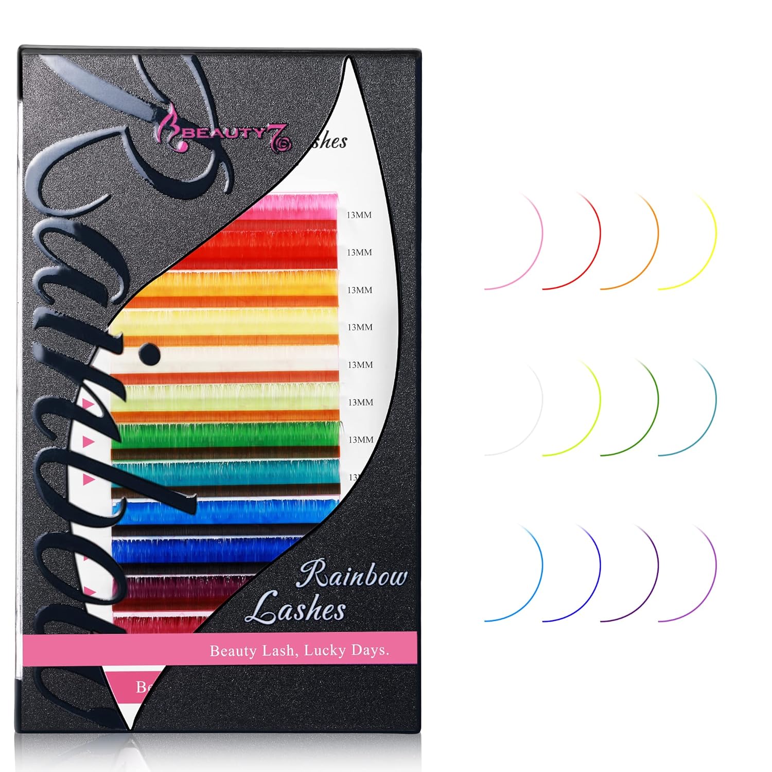 Beauty7 Extensiones de pestañas de colores arco iris, pestañas clásicas, 12 colores, rizo D+, 0.002 in de grosor, 0.512 in, pestañas dramáticas,