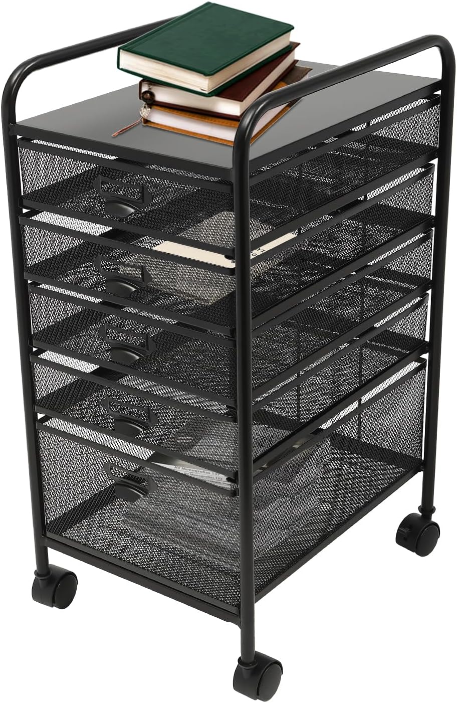 Archivador rodante con 5 cajones, organizador de carrito de manualidades con ruedas, almacenamiento delgado para maquillaje, cocina, utilidades,