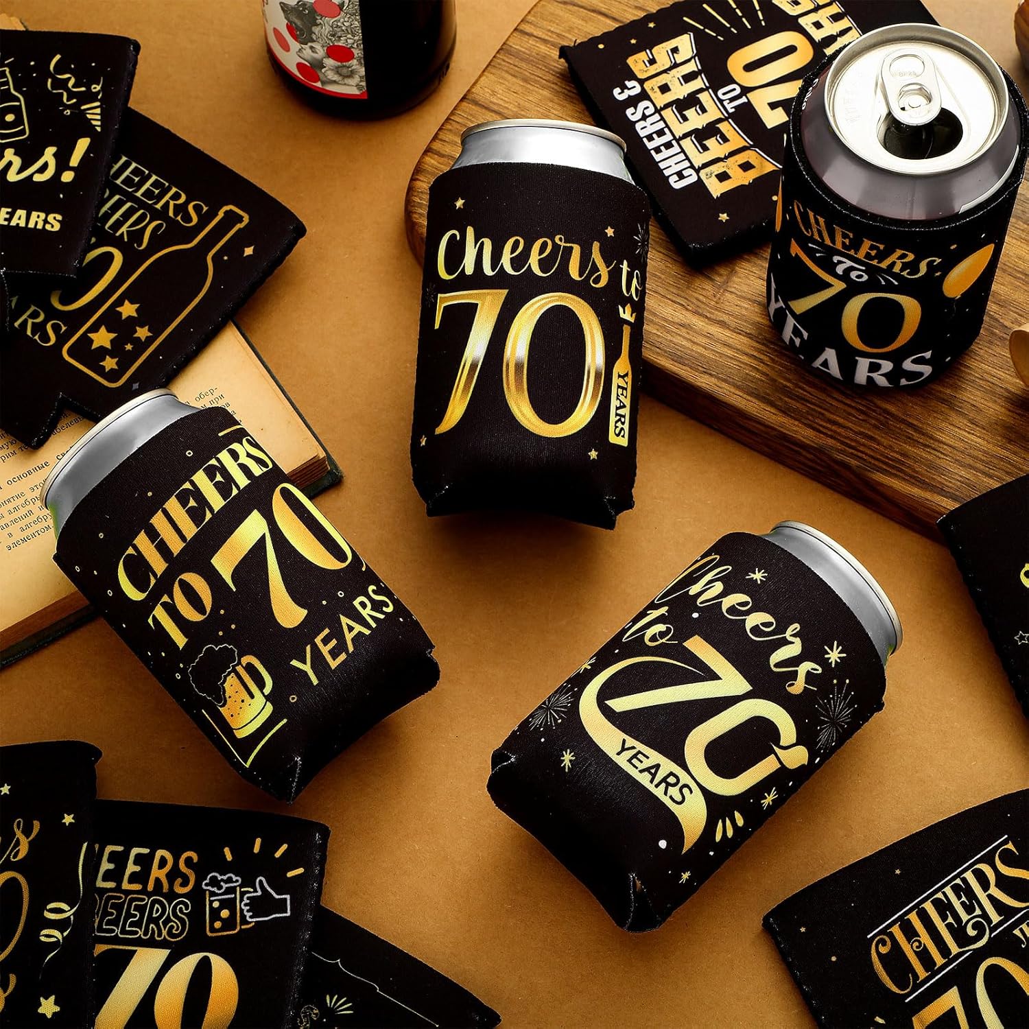 24 fundas para latas de 70 cumpleaños a 70 años, de neopreno, para decoración de cumpleaños de 70 años, regalos de fiesta de cumpleaños 70,