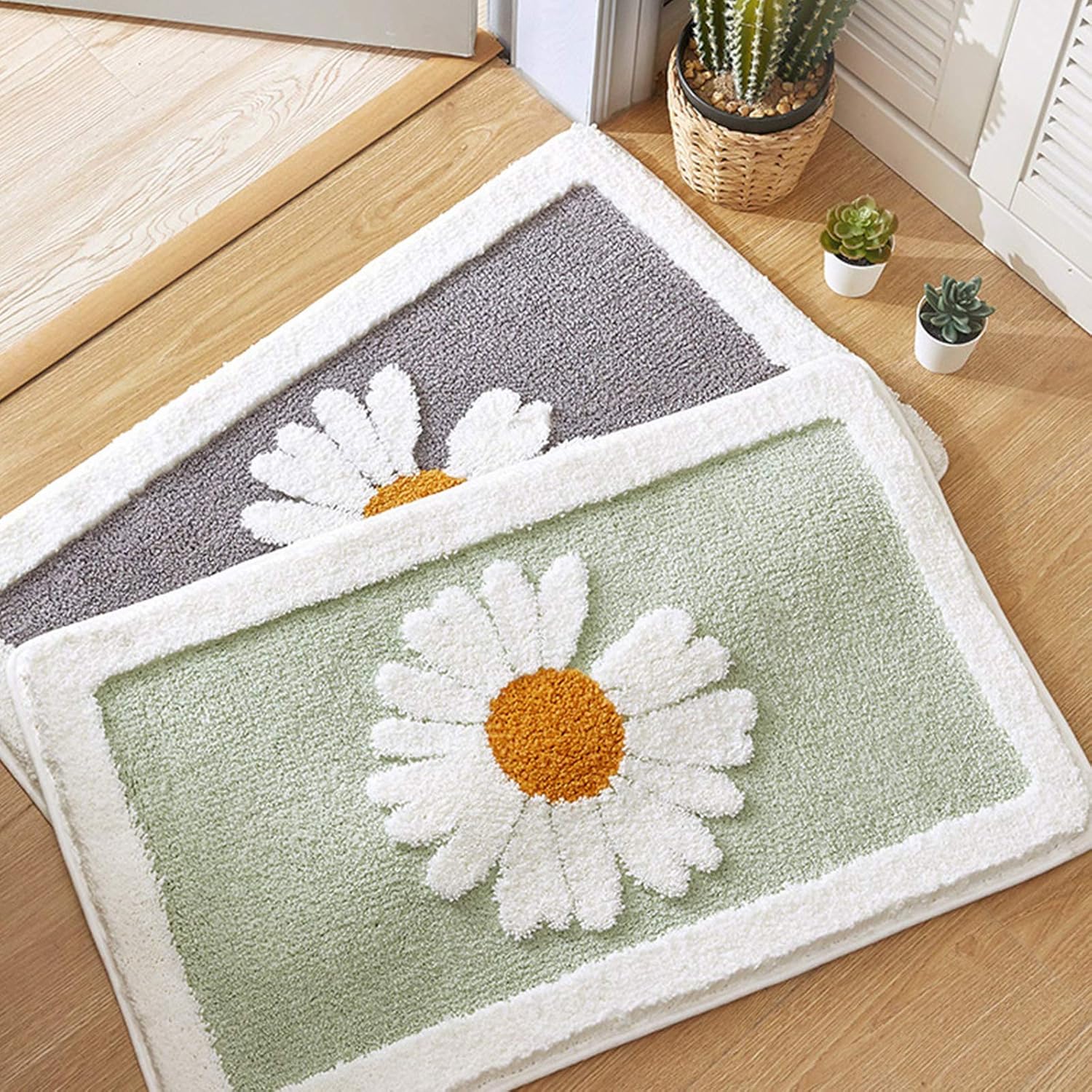 Alfombra cómoda de felpa de lujo para baño, hermoso diseño de margaritas, decoración perfecta, alfombra de felpa pequeña antideslizante, lavable a