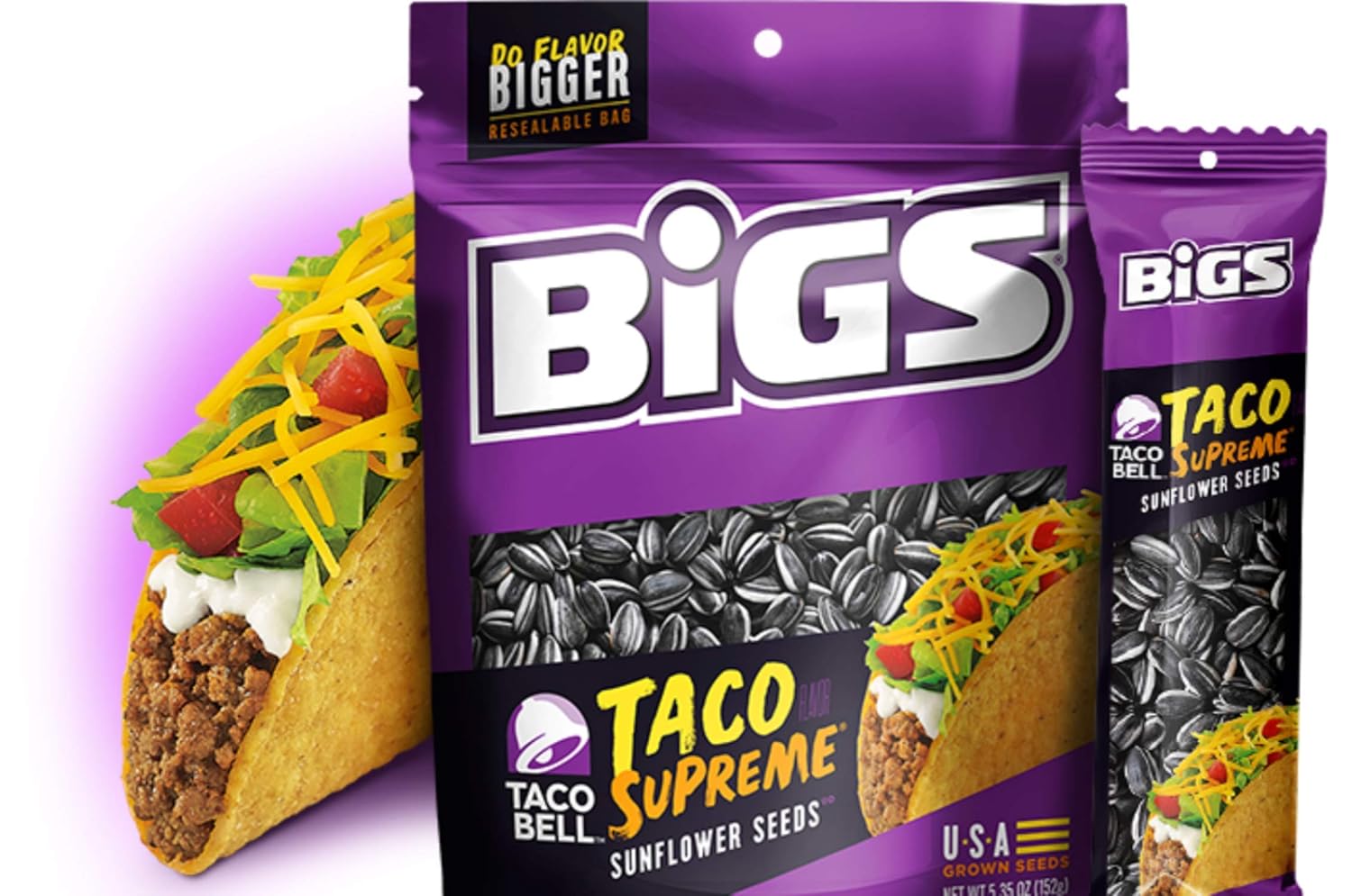 Taco Bell Taco Supreme – Semillas de girasol de BIGS, 5.35 onzas (paquete de 4) con clip para bolsa By The Cup