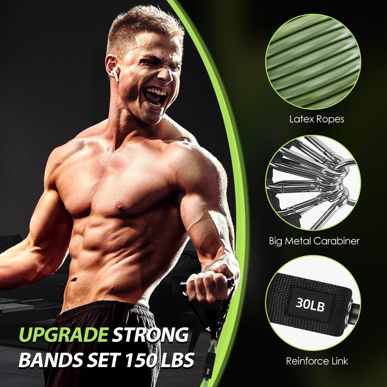 WHATAFIT Bandas de resistencia, bandas de ejercicio, bandas de resistencia para entrenamiento, bandas de entrenamiento con asas para hombres y