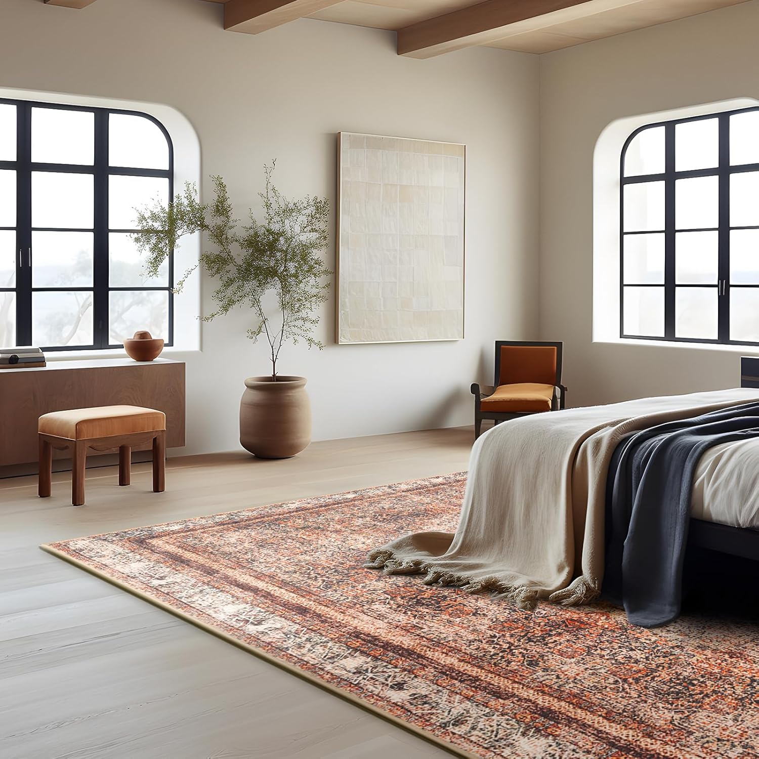 Phantoscope Vintage Collection – Alfombra de área grande de 6 x 9 pies, alfombra lavable de estilo bohemio, antideslizante para dormitorio, comedor,