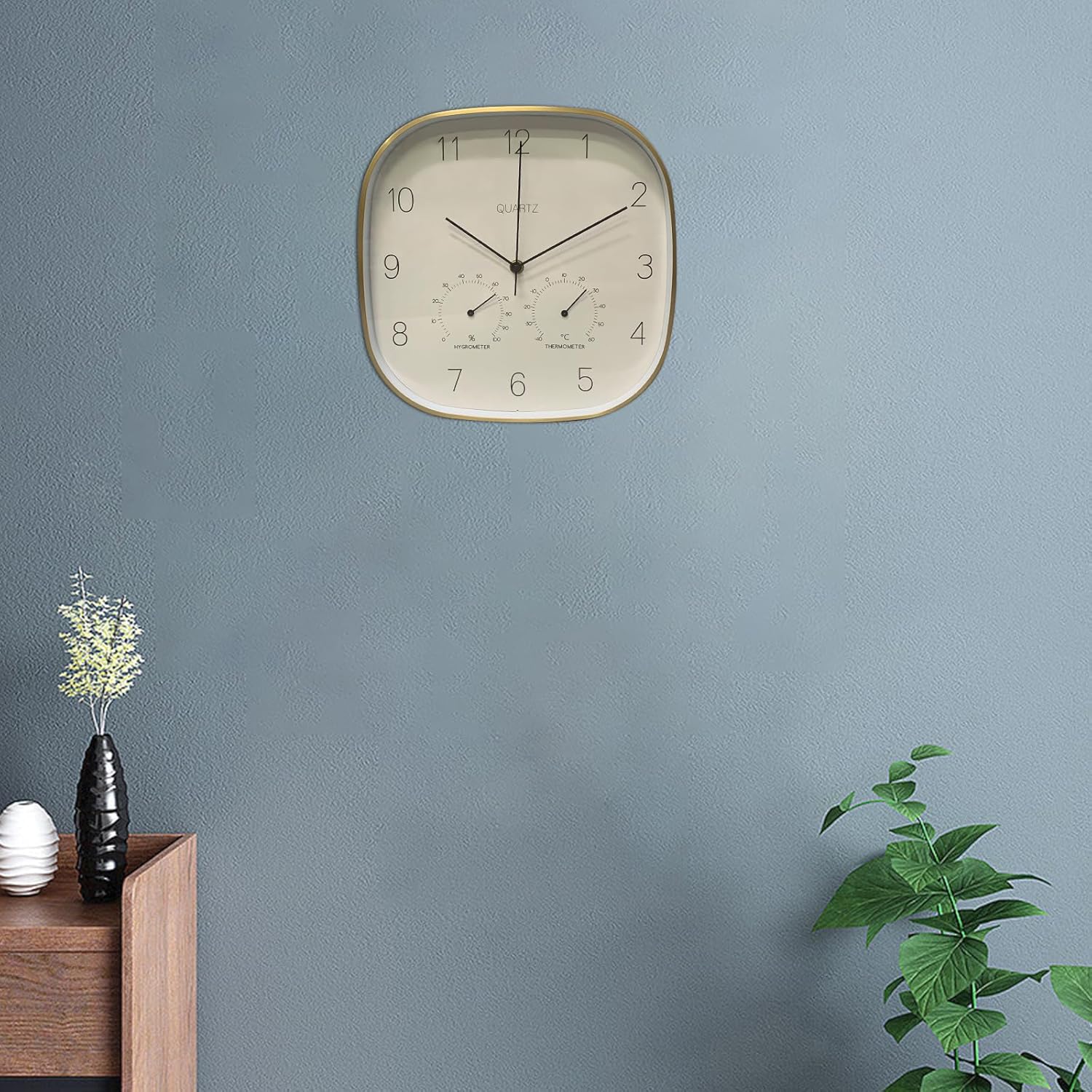 ANDSTAR Reloj de pared silencioso de 12 pulgadas con temperatura y humedad, funciona con pilas, relojes de pared decorativos para sala de estar,