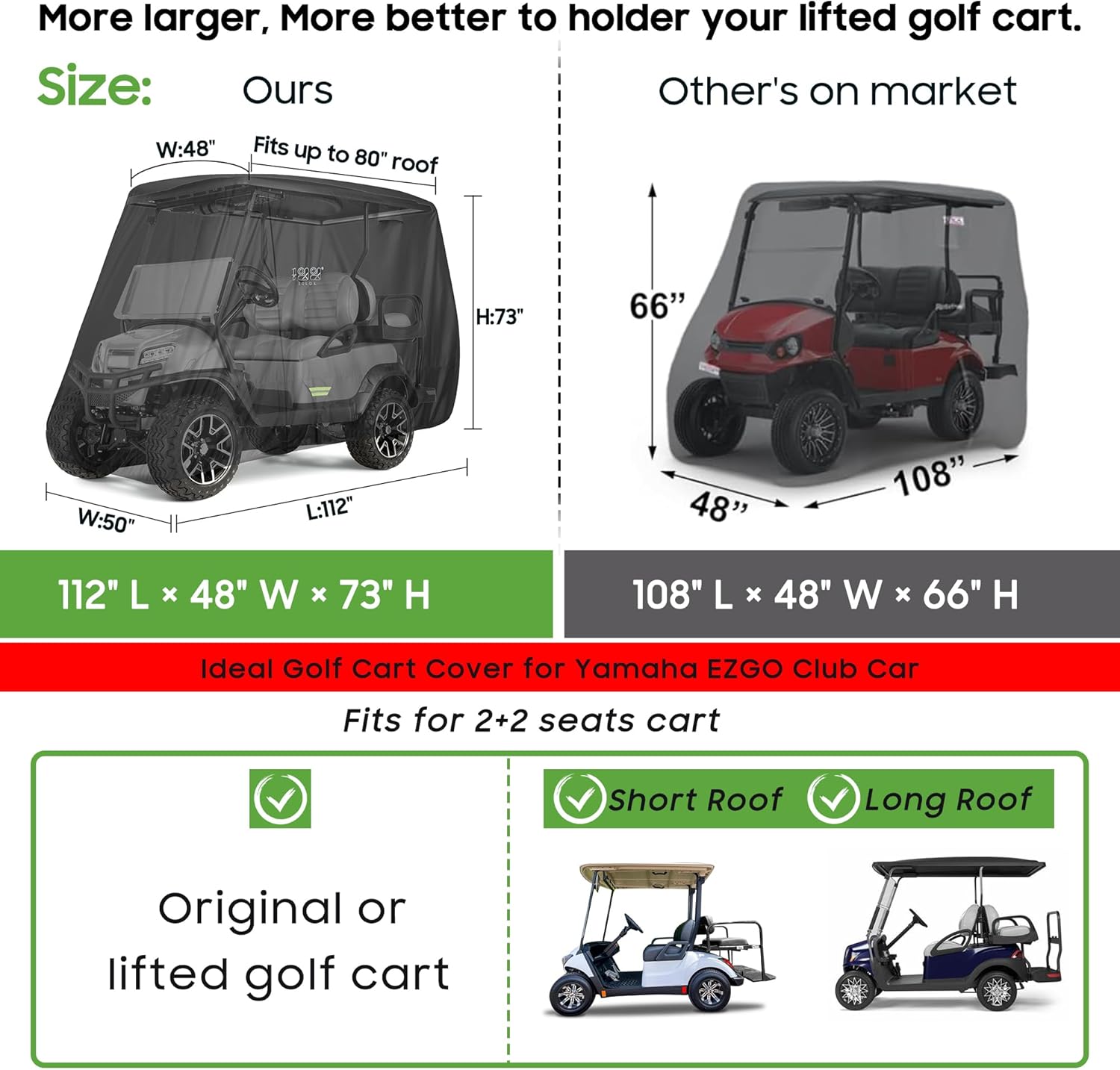 Fundas universales para carrito de golf Yamaha EZGO Club Car Lifted 24 pasajeros 600D impermeables a prueba de viento y sol al aire libre cubierta
