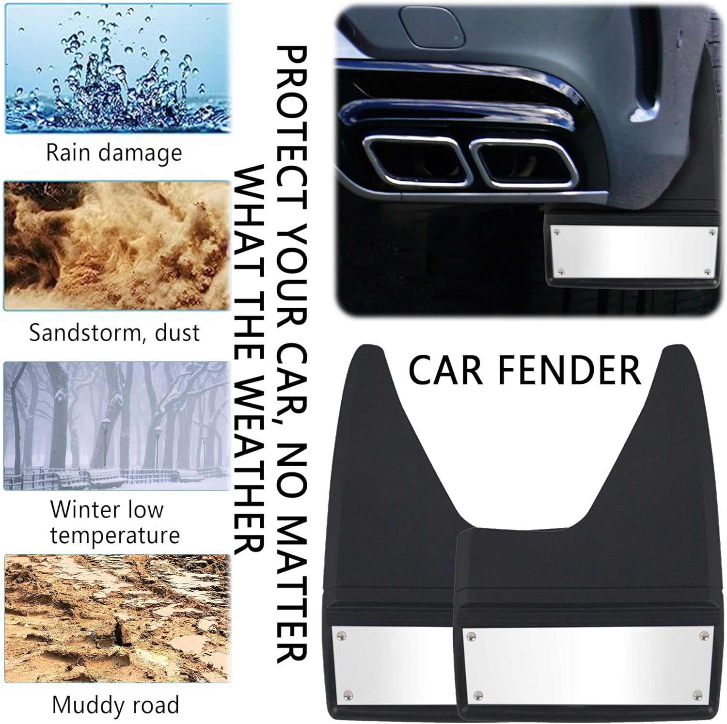 2 solapas de barro para automóvil, protector contra salpicaduras resistente con reflector nocturno, protectores universales para barro para
