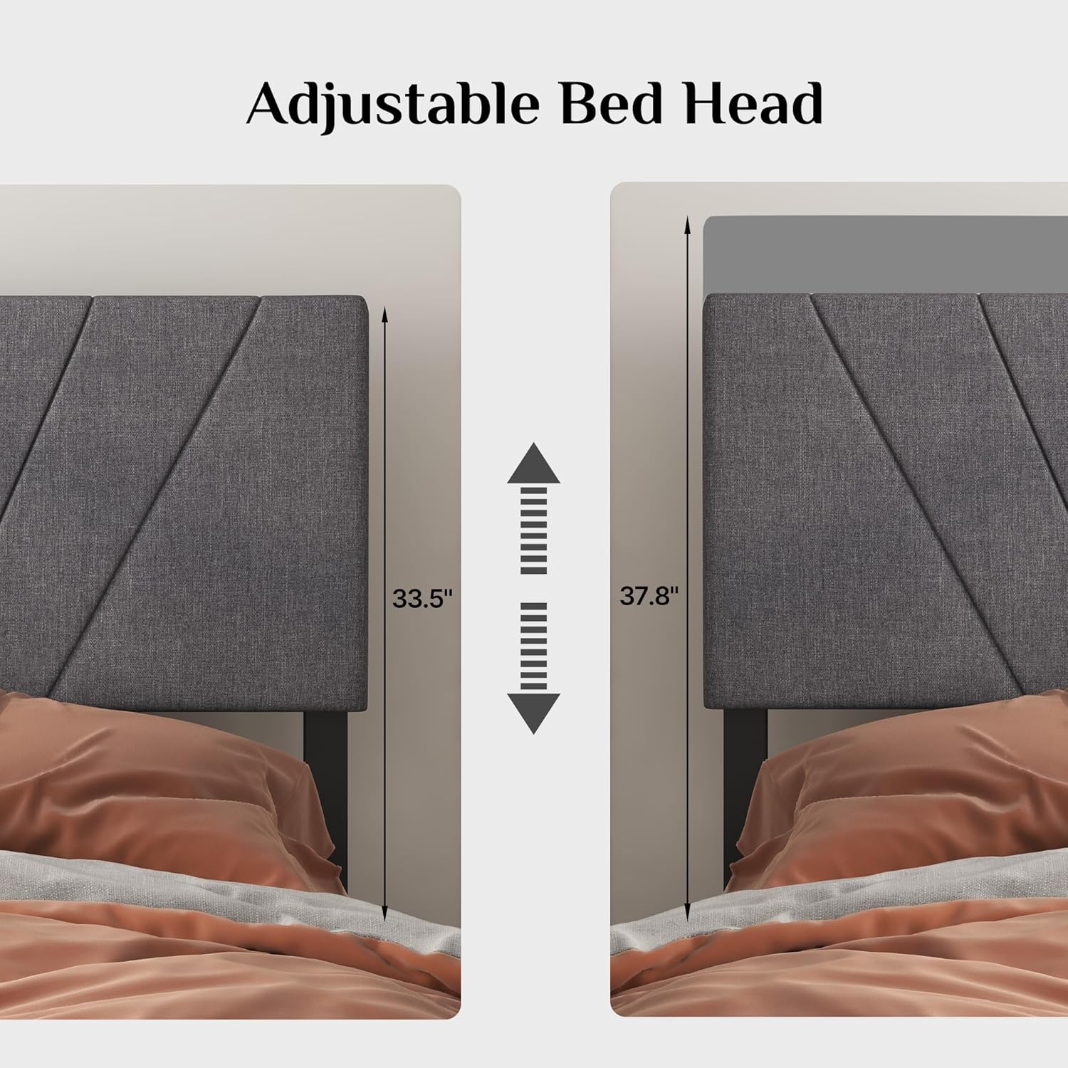 Base de cama de tamaño matrimonial con tapizado y 4 cajones fijos de almacenamiento, cabecera ajustable, embalaje de una caja, no necesita somier,