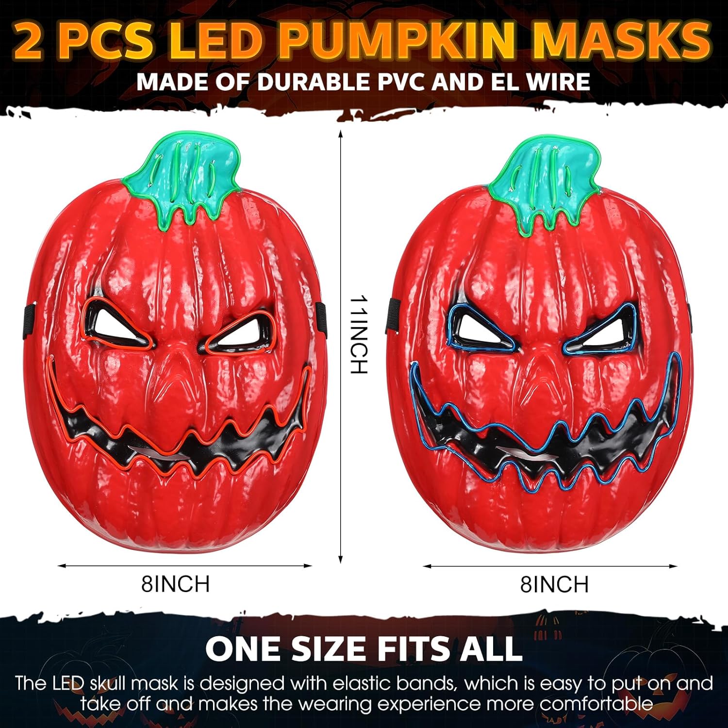 Liliful 2 máscaras de calabaza de Halloween, máscara de miedo para Halloween, festival, cosplay, fiesta, decoración, disfraz