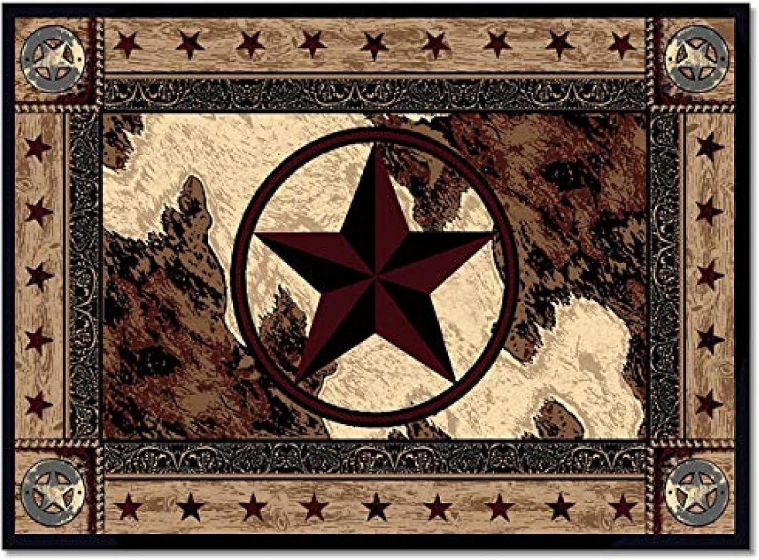 Alfombra rústica con estrellas del oeste de Texas, alfombra rectangular marrón vintage, lavable, plegable, antideslizante, resistente a la suciedad,