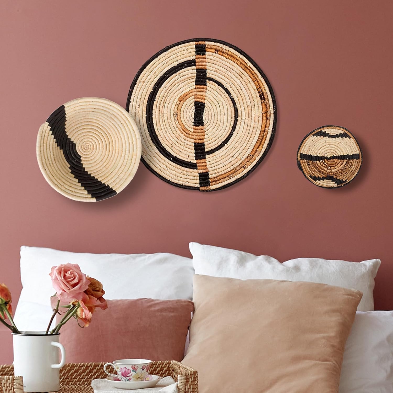 KAZI Cestas decorativas, decoración de pared y hogar, frutero y cesta de almacenamiento, hechas a mano con rafia, ecológicas por artesanos