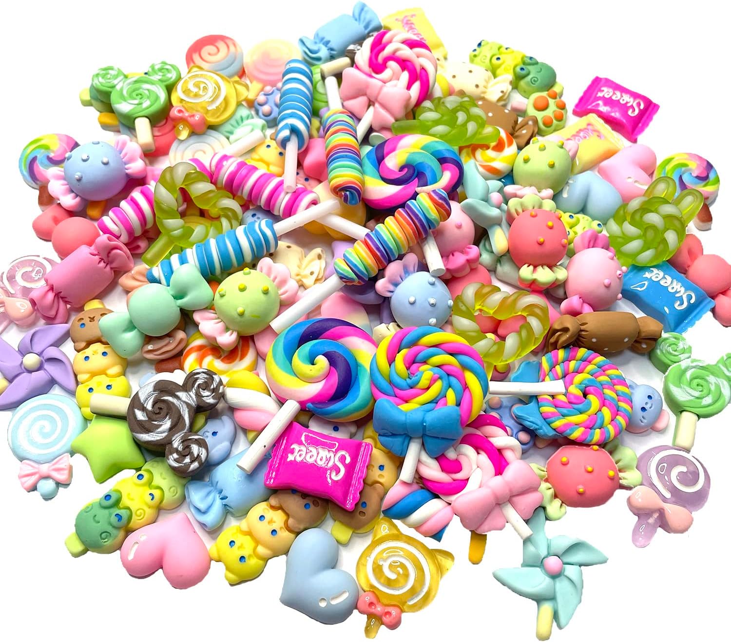 150 dijes de slime de resina falsos de caramelo, parche de resina kawaii lindo juego de dulces de espalda plana, decoraciones surtidas mixtas para